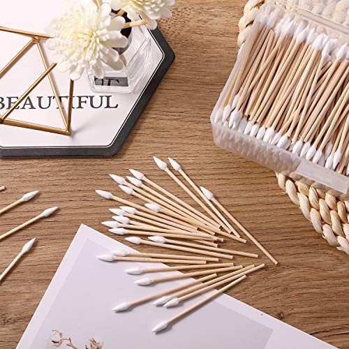Norme 500 Pcs 3 Inch Gun Cleaning Swabs Long Cotton Swabs in Storage Box Long Pointed Tip with Wooden Handle Buds for Makeup Baby Pet Care