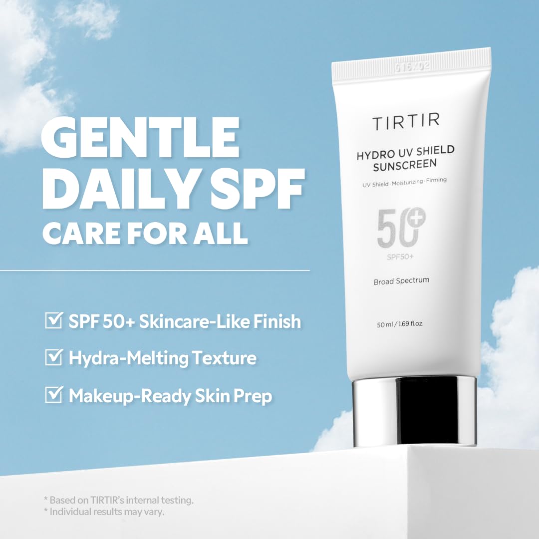 TIRTIR Hydro UV Shield Sunscreen | SPF 50+ Broad Spectrum UVA UVB Korean No White Cast Face Sun
