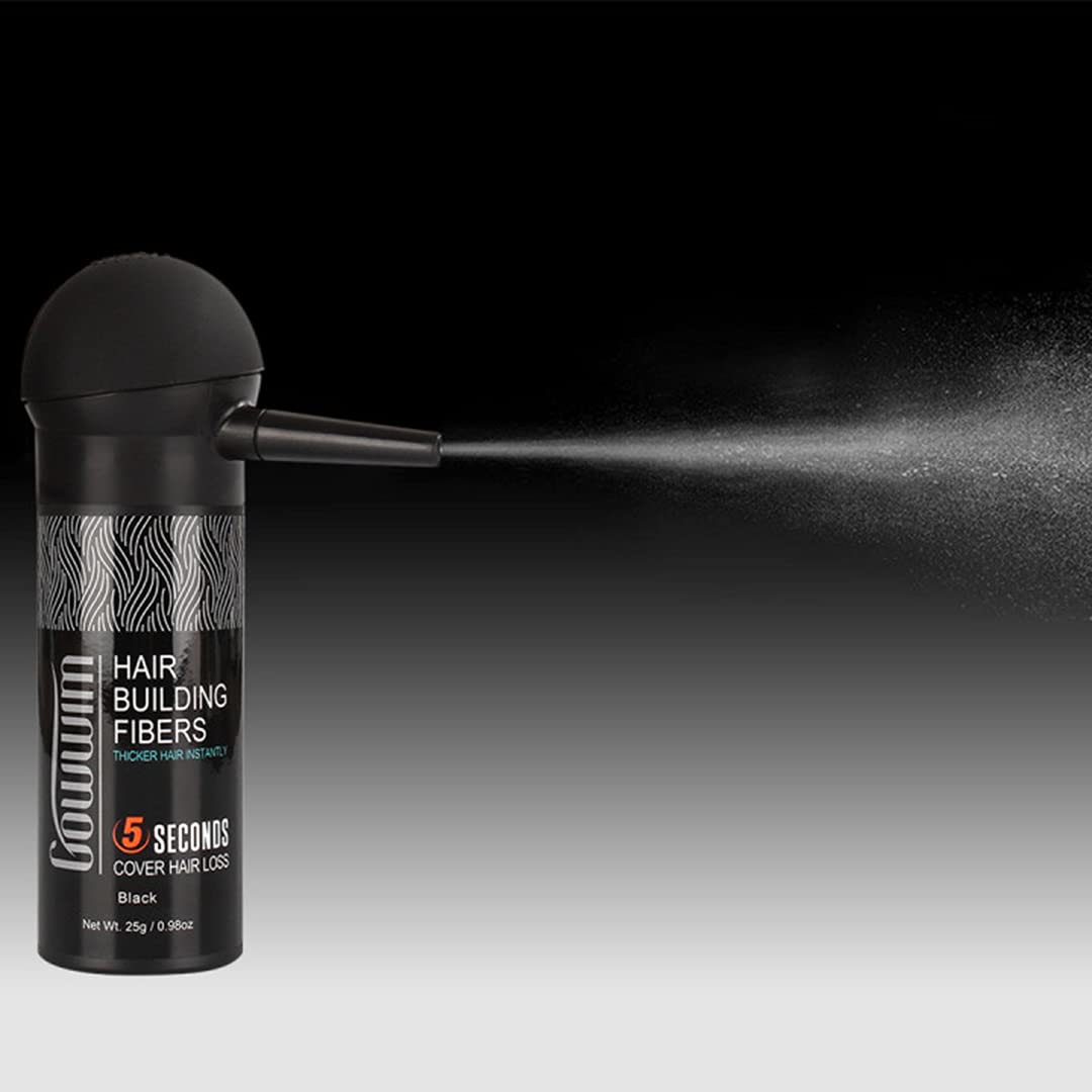 gowwim Hair Thickening Fibers 2-in-1 Kit Keratin Building Fibers, Spray Applicator & Hold Spray - Instantly Volumize Sparse Areas (Black)