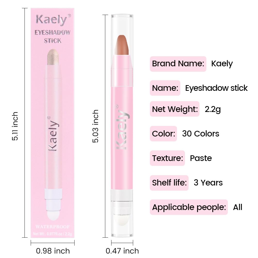 Kaely 2in1 Cream Eye Shadow Brightener Sticks for Eyes, Pencil Eyeshadow Applicator Stick Waterproof Pigmented, Eye Shadow Palette Highlighter Makeup, sombras para ojos, 30 Caramel Matte