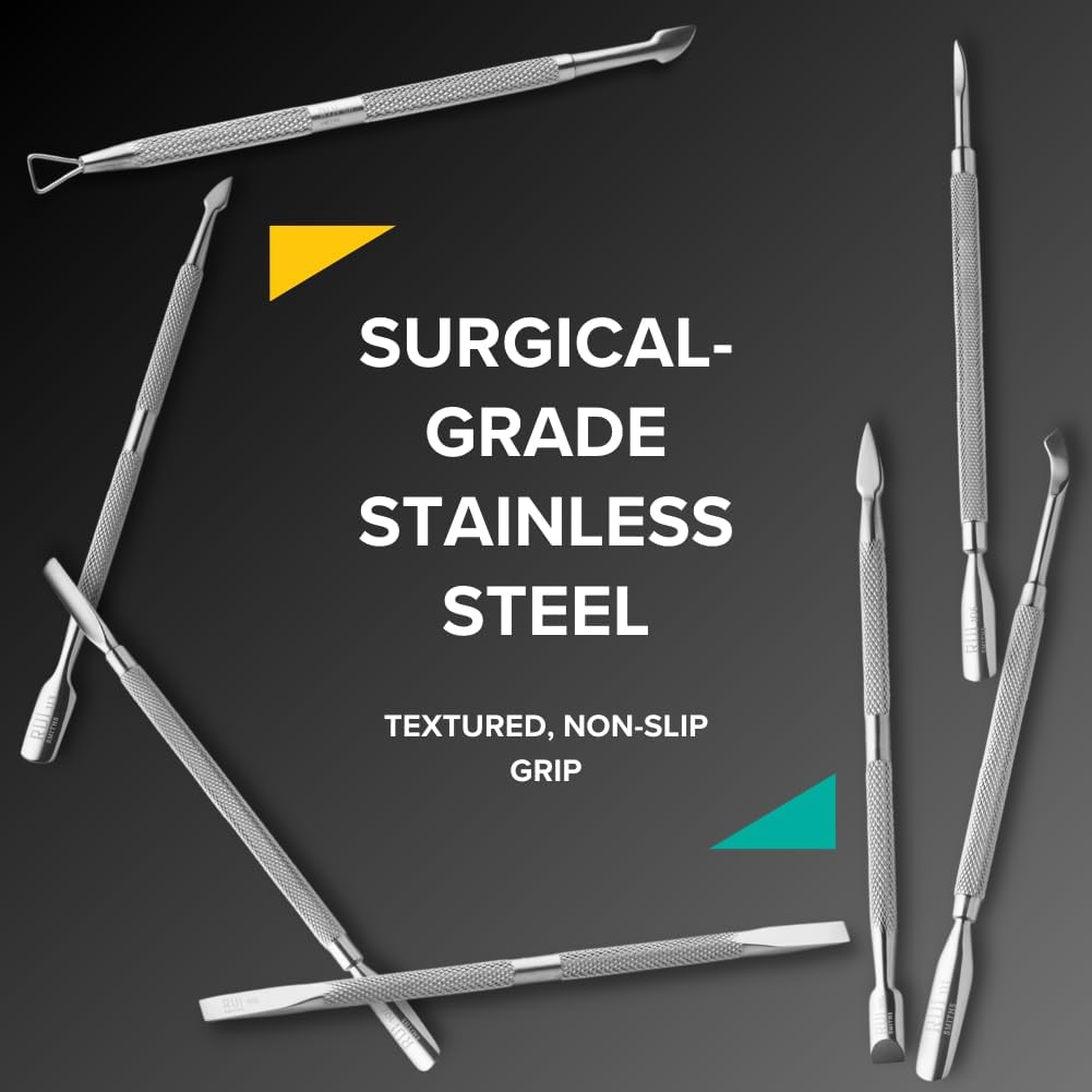 Rui Smiths Pro Cuticle Pusher with 2 Ends - Stainless Steel Manicure Tool - Style 106