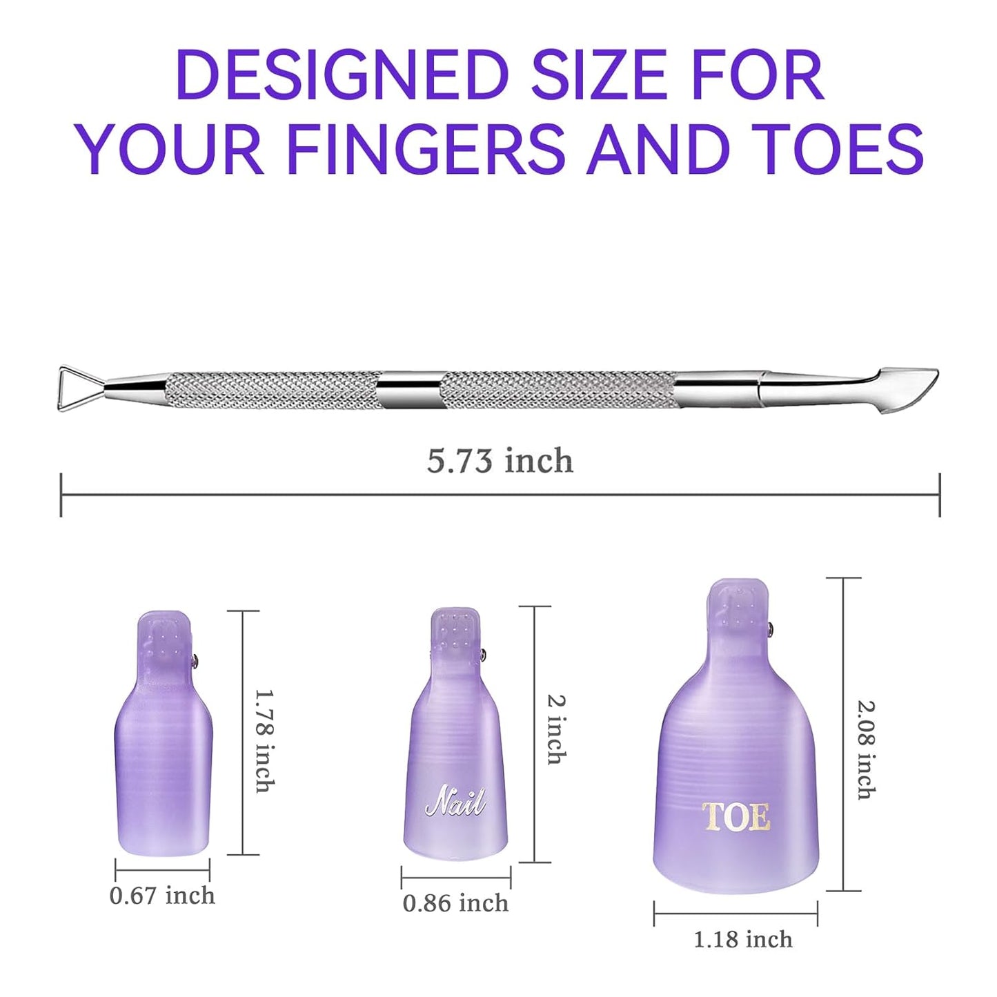 Makartt Nail Clips to Remove Gel Polish, with Double Ended Metal Cuticle Pusher, 20 Pcs Plastic Resuable Finger and Toe Nail Soak Off Clips for Removal Acrylic Art Nail Polish Remover Cap Clip