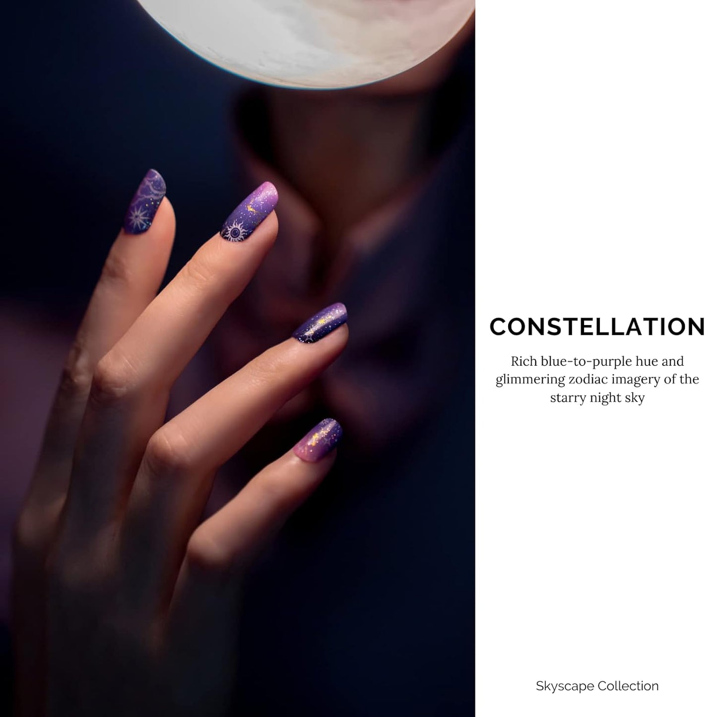 Nailog Semi Cured Gel Nail Strips 34 pcs | Long Lasting Nail Polish Sticker Wraps with Glossy Gel Finish | Constellation