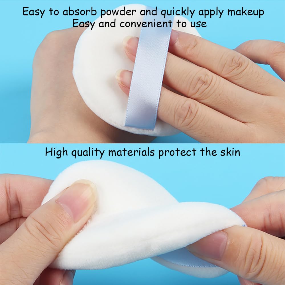Ultra Soft Powder Puff and Container 3.3" High Density Velvet Dusting Washable Reusable Powder Puff,Body Powder Puff and Glass Jar Holder Loose Powder Box with Puff for Face Makeup(Purple)