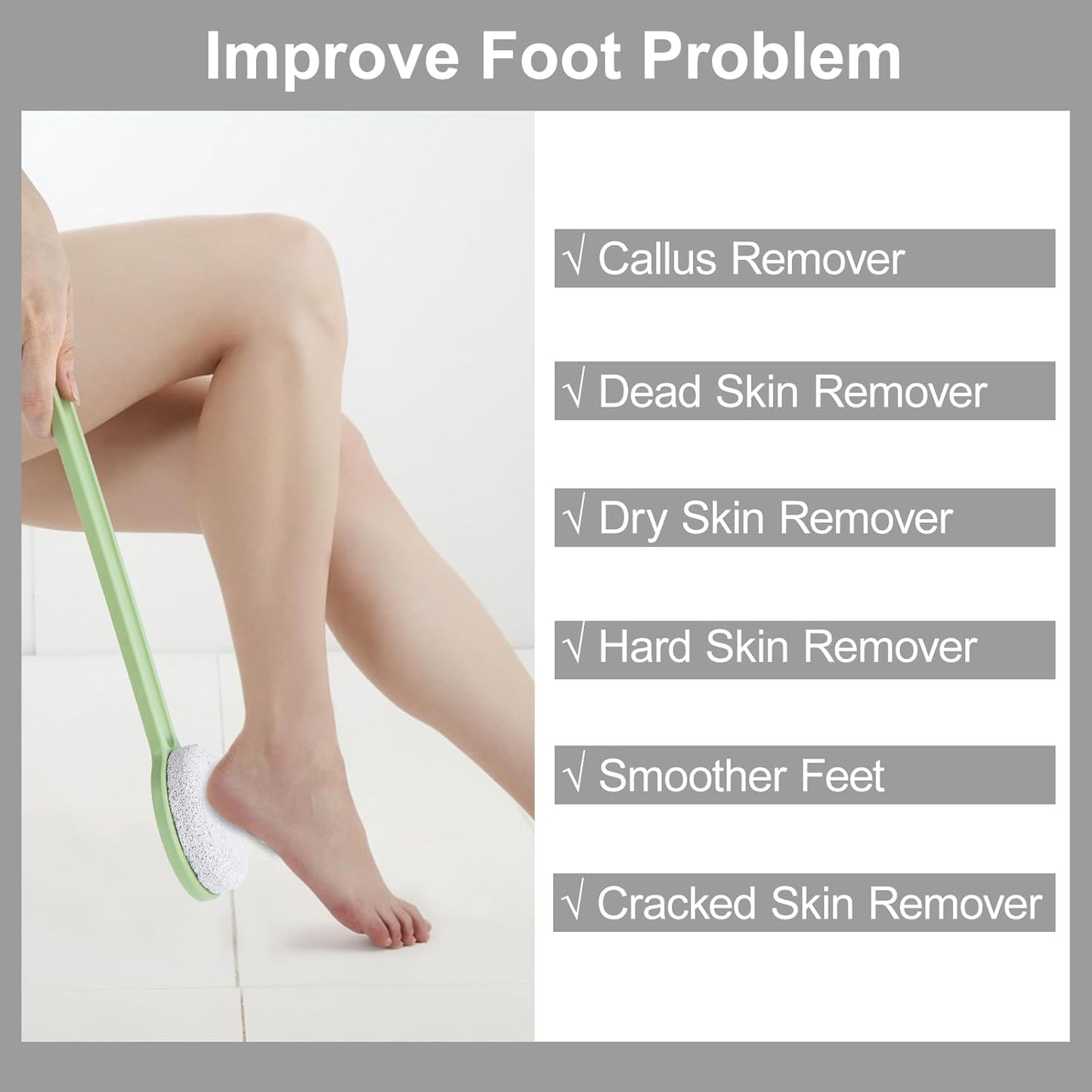 Pumice Stone for Feet with Long Handle 14", 3 Pcs Hard Skin Callus Remover, Scrubber and Exfoliator for Dead Dry Skin, Softer & Smoother Feet, Pedicure Tool (Straight) Green