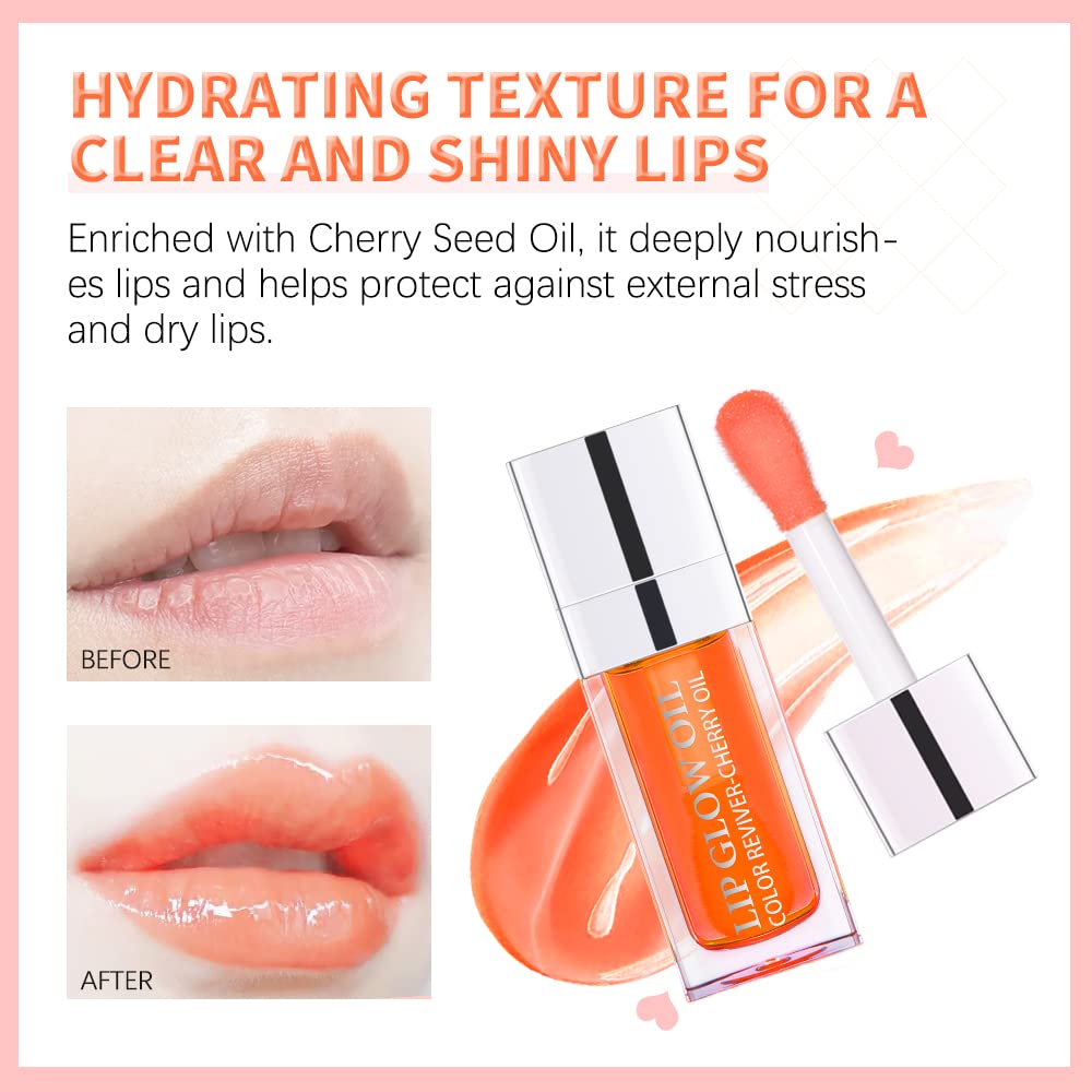 Hydrating Lip Glow Oil, Lip Oil Gloss Transparent Toot Tinted Nourishing Long Lasting Repairing Lightening Lip Lines (RASPBERRY) 0.2 OZ