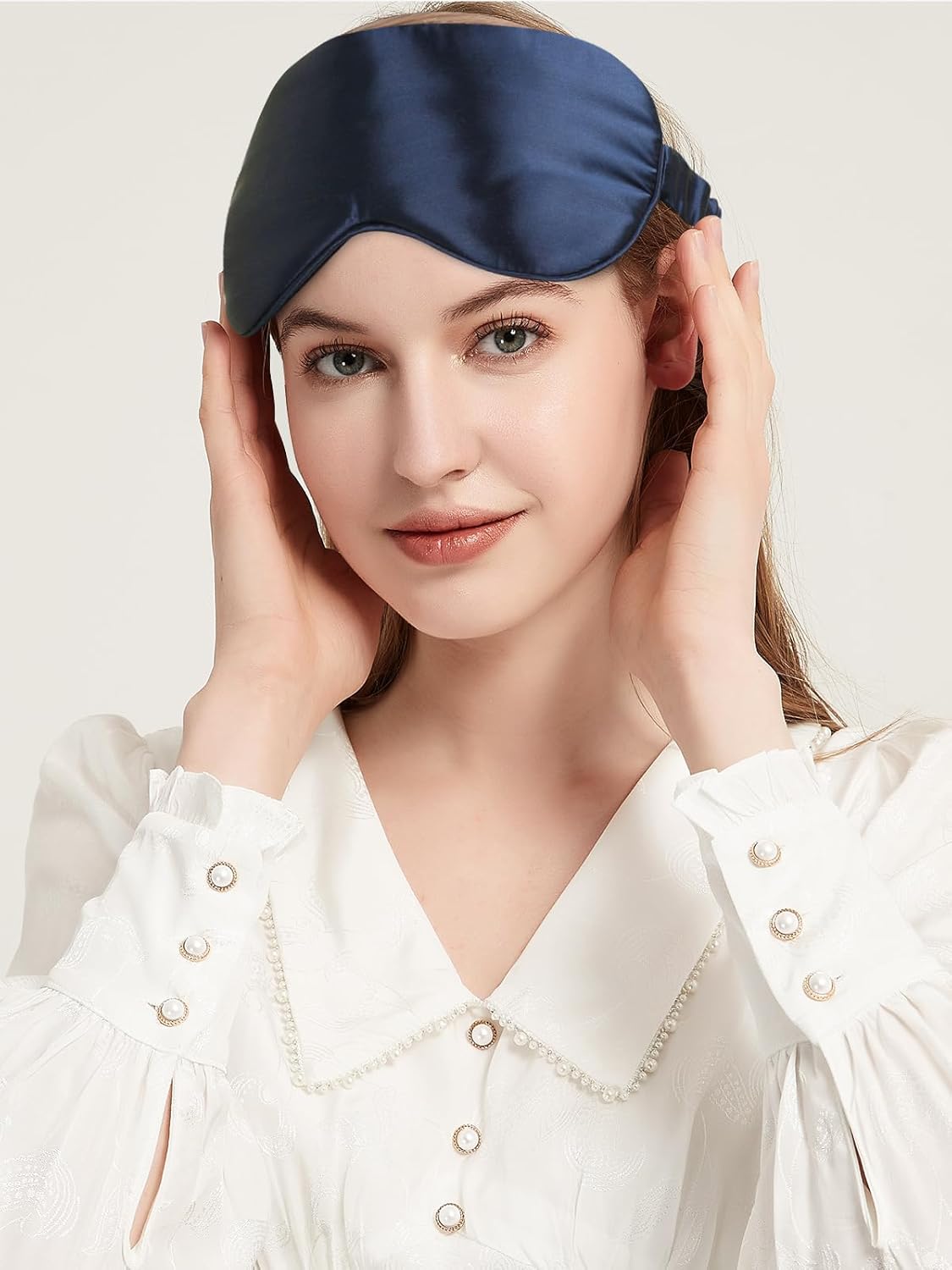 Mulberry Silk Blackout Adjustable Sleep Eye Mask for Men/Women Travel Plane,Navy Blue