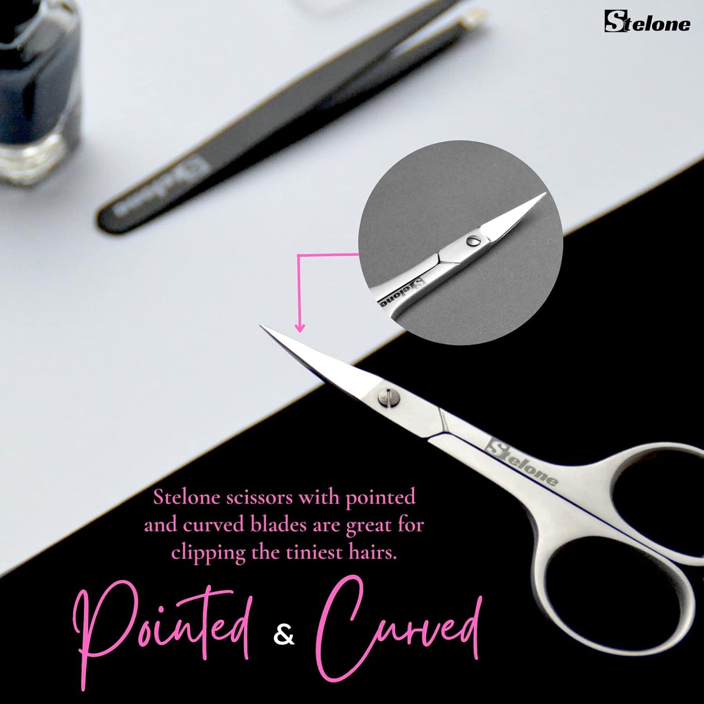 Multi Purpose Eyebrow Scissors Stainless Steel Curved Blade Cuticle Scissors for Manicure and Cosmetic, Brow Scissors for Facial Hair & Eyelash Trimming