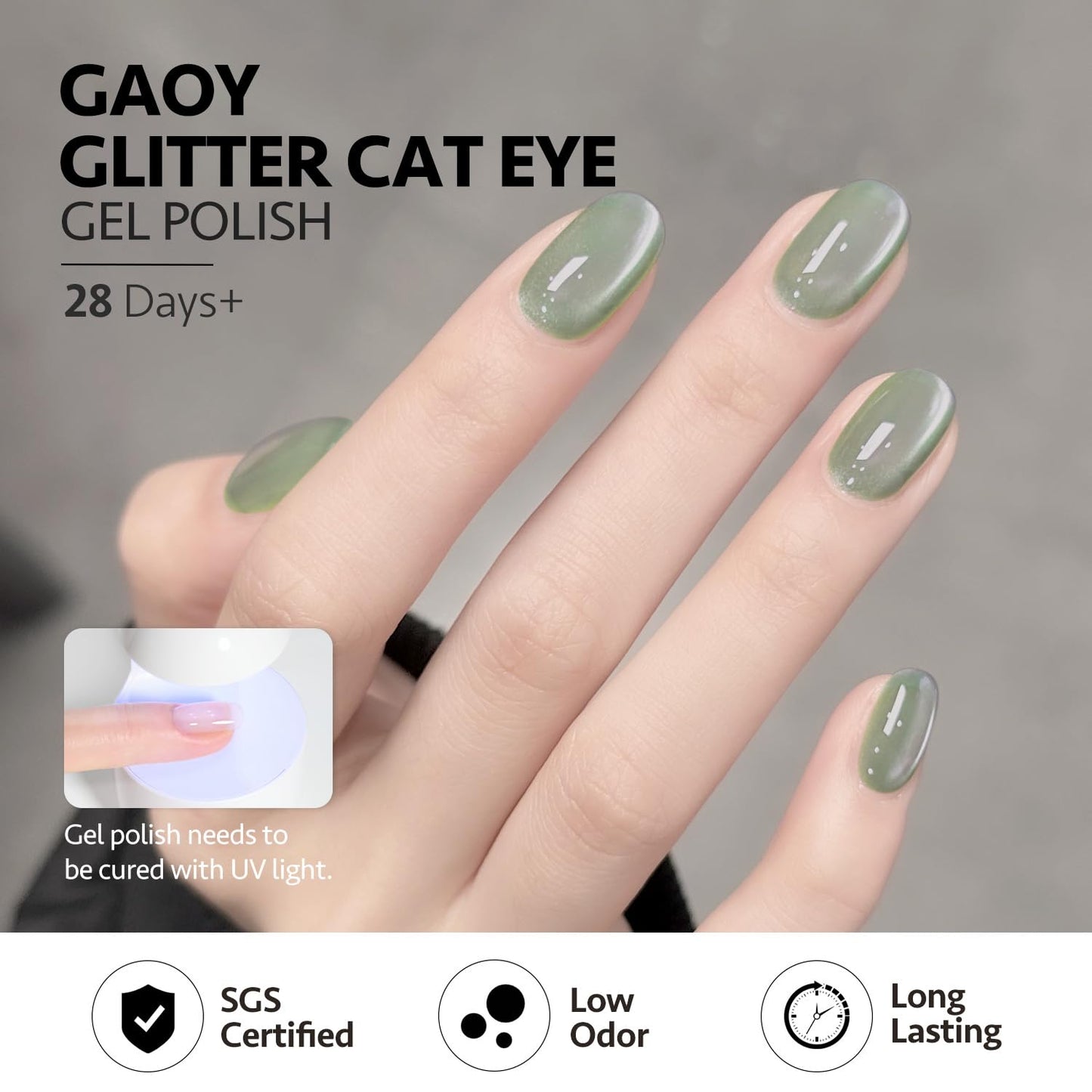 GAOY Cat Eye Gel Nail Polish Set with Magnet for Green Blue Pink Glitter Holographic Cat Eye, Salon Gel Manicure and Nail Art DIY at Home, Minty Fresh