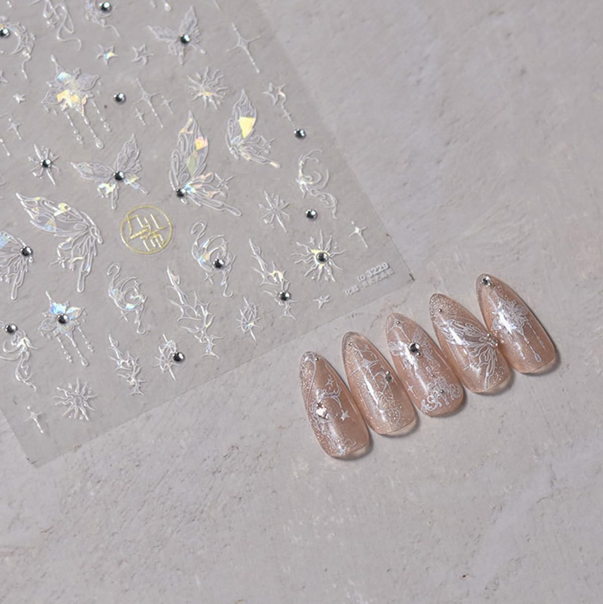 Butterfly Nail Art Stickers Silver Butterfly Nail Stickers 5D Embossed Nail Decals Accessories Glitter Sparkly Adhesive Slider Manicure Supplies for Women DIY Decorations