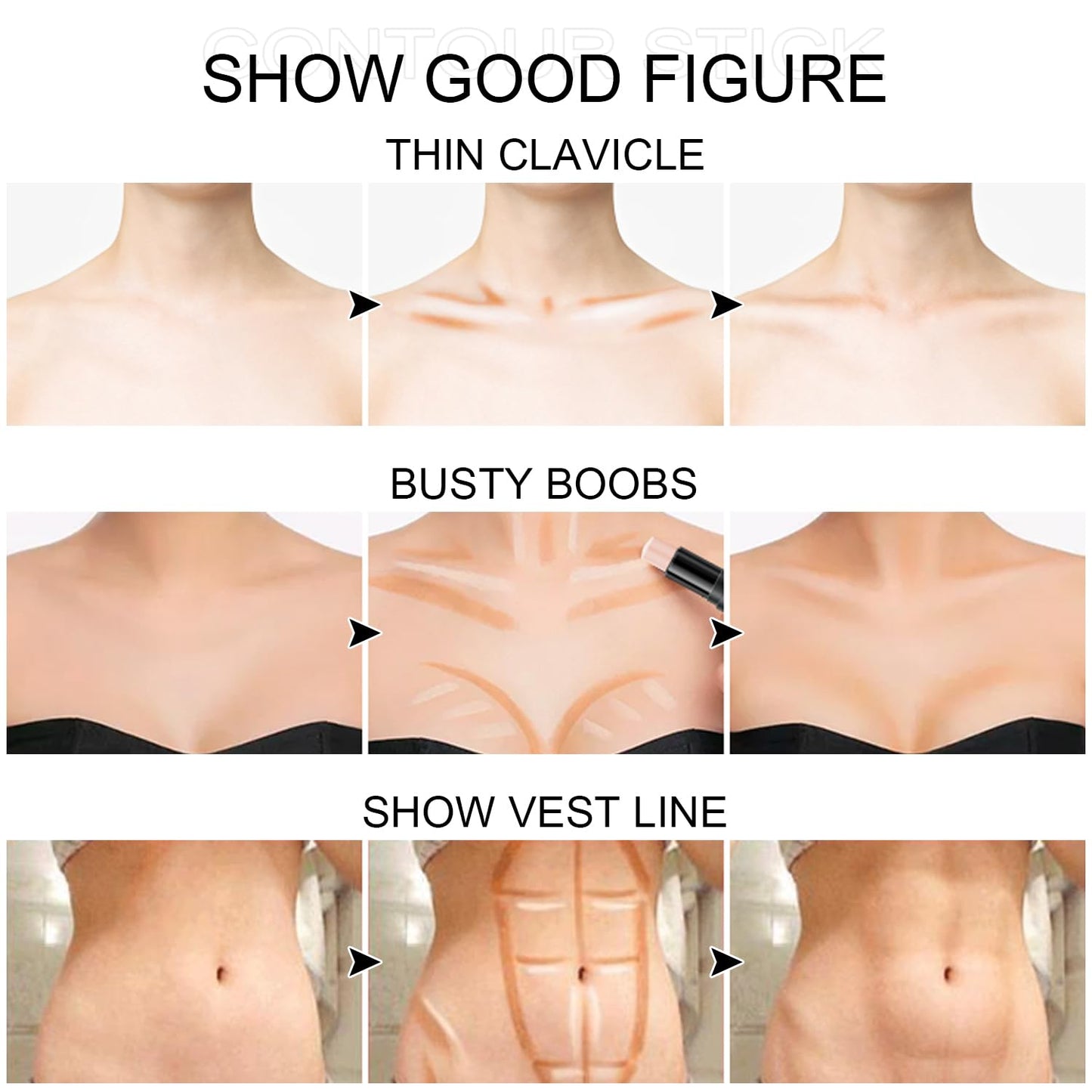 6 Colors Cream Contour Stick Makeup, Primer Face Highlighter Contouring for Beginners, Highlight and Contour Kit, Cream Concealer Makeup Blush Stick, Primer Face Corrector (SET B)