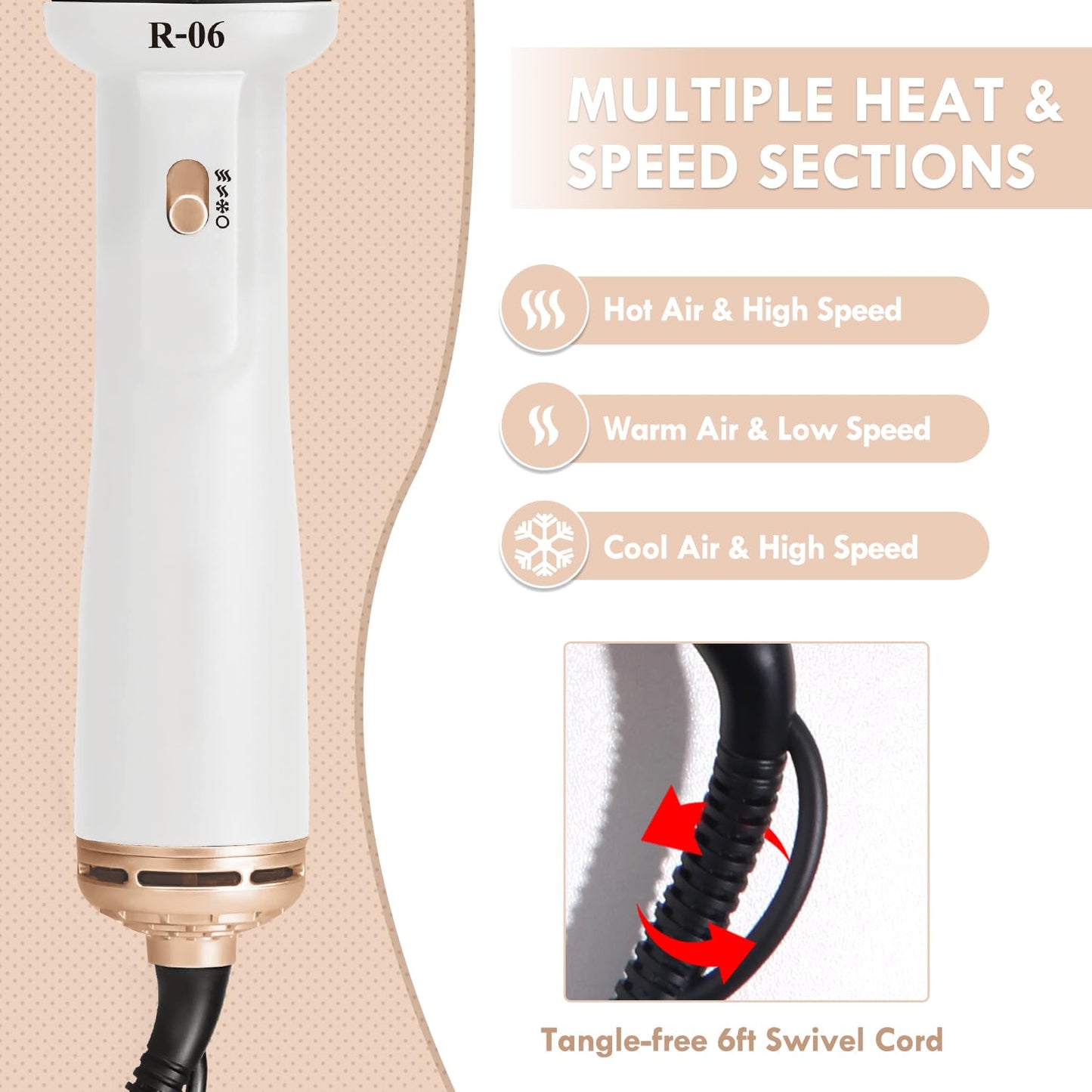 Hair Dryer Blow Dryer Brush in One, 4 in 1 Hair Dryer and Styler Volumizer with Oval Barrel, Professional Salon Hot Air Brush for All Hair Types, Bright White