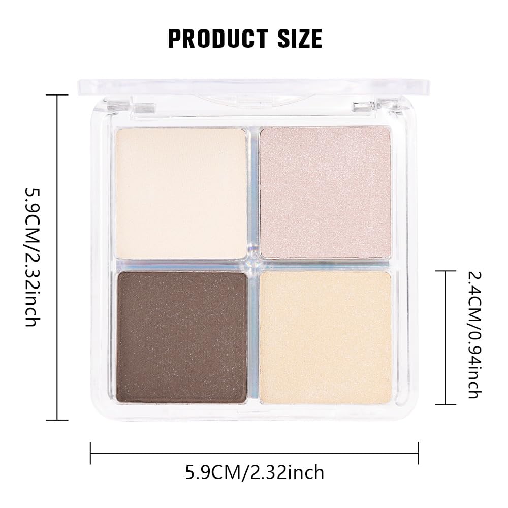 4 Colors Beige Nude Brown Pink Yellow Eye Shadow Powder Palette Makeup, Neutral Travel Matte Shimmer Creme QuadsEyeshadow Palette for Women Highly Pigmented Waterproof, paleta de sombras de ojos 01
