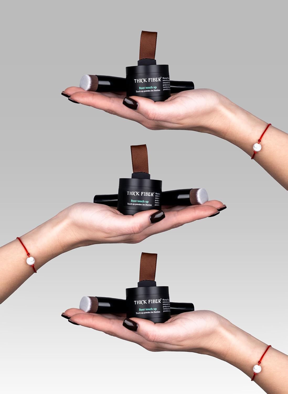 THICK FIBER Root Touch Up and Hairline Concealer - Water & Sweat Resistant Hair Loss Powder Set for Thinning Hair, Includes Brush (Light Brown)