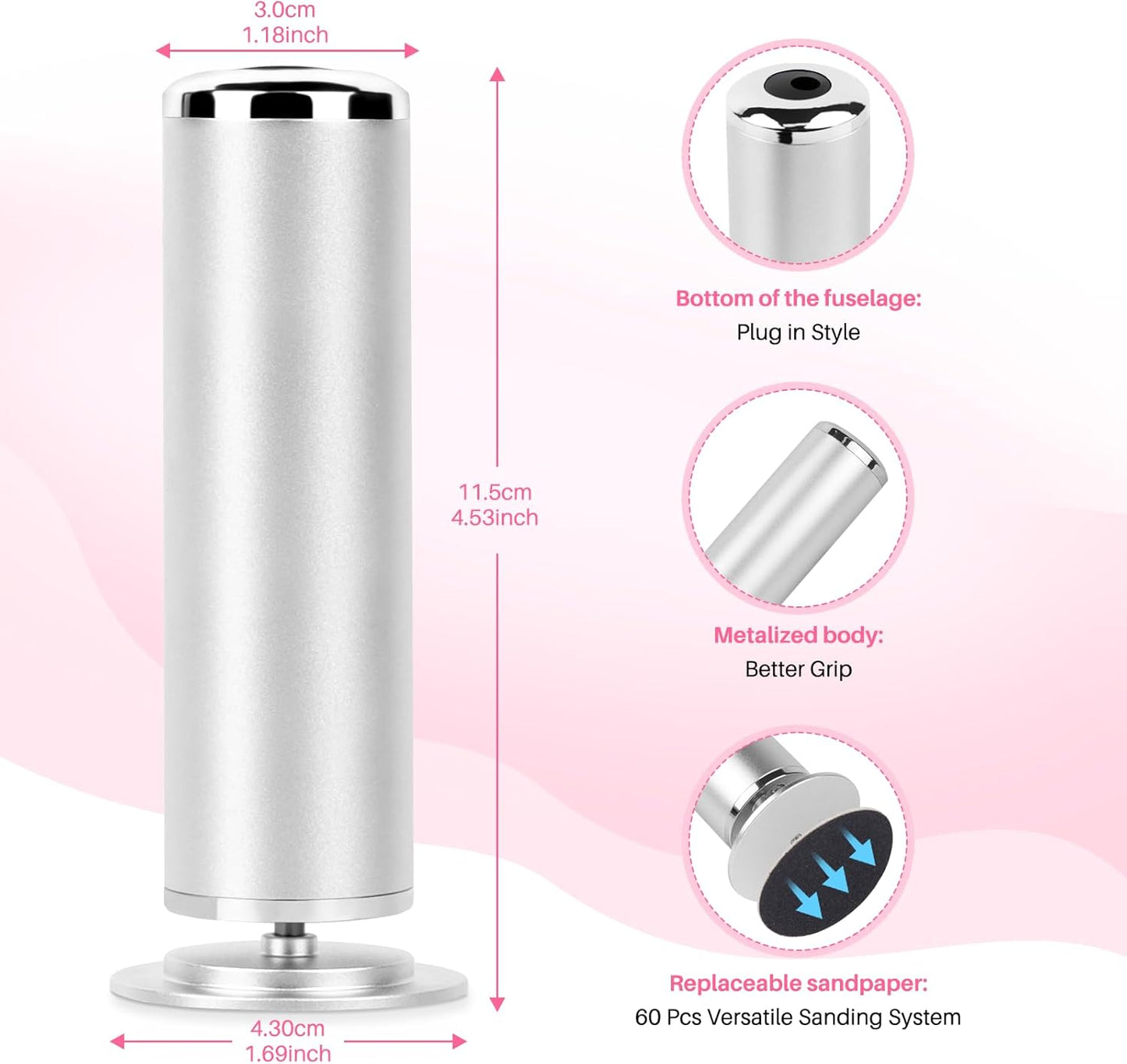 Foot File Callus Remover for Feet: Profesional Pedicure Tool for Summer - Adjustable Speed Electric Foot File Grinder for Skin and Calluses - with 60 Pcs Replacement Sandpaper Disk for Home SPA Salon