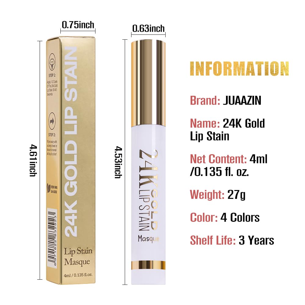 2025 New 24K Gold Liquid Lip Gloss Peel Off Lip Stain Tattoo with Tweezer, Brownish Red Lips Stain Peel Off Masque, Long Lasting Waterproof Lip Tint Stain,Transfer-proof for All Skin Types 02#