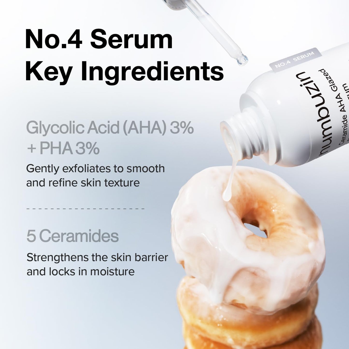 numbuzin No.4 Ceramide AHA PHA Glazed Skin Prep Serum, Gentle Exfoliating Serum with Glycolic Acid