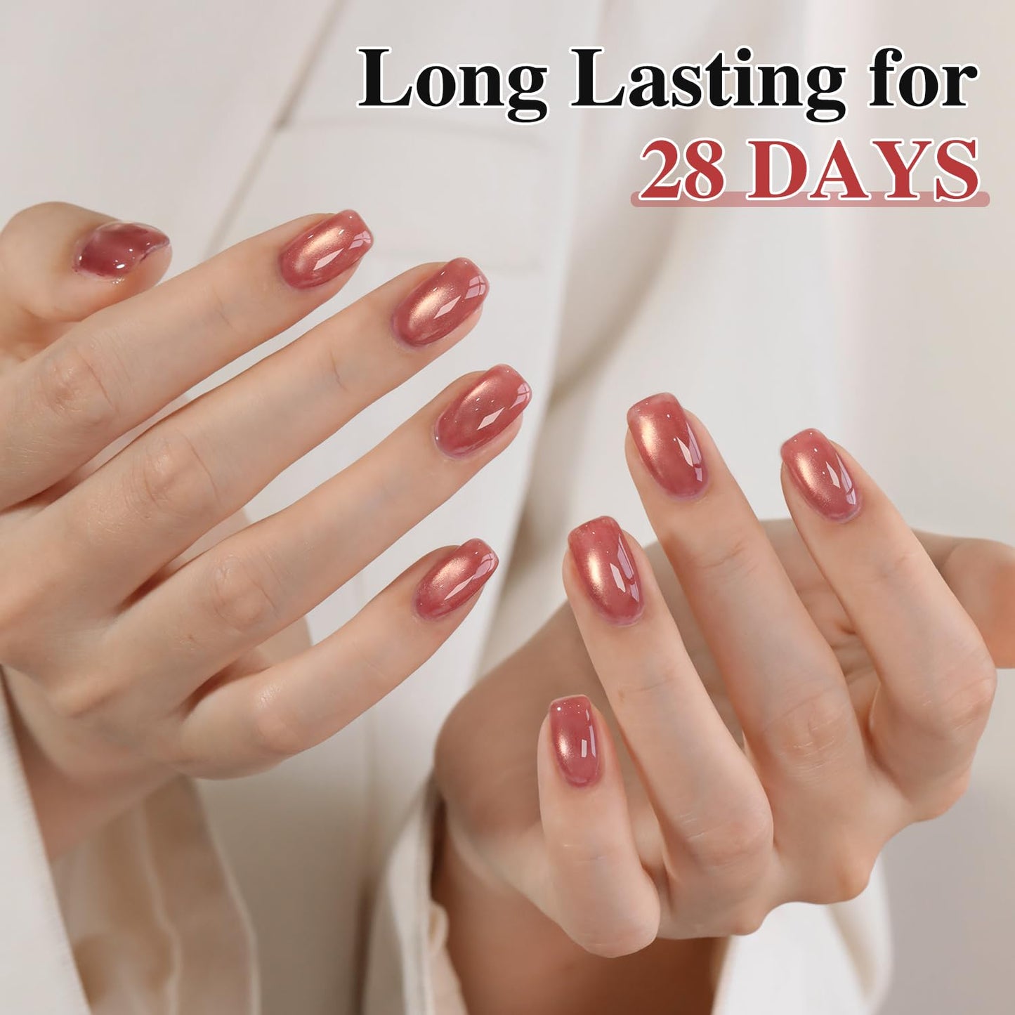 Double Rhythm 0.5 OZ Cat Eye Gel Polish with Magnet 15ML Holographic Glitter Shimmer Translucent Jelly Color Magnetic Nail Polish Salon DIY at Home (Cinnamon Pink-MC1269)