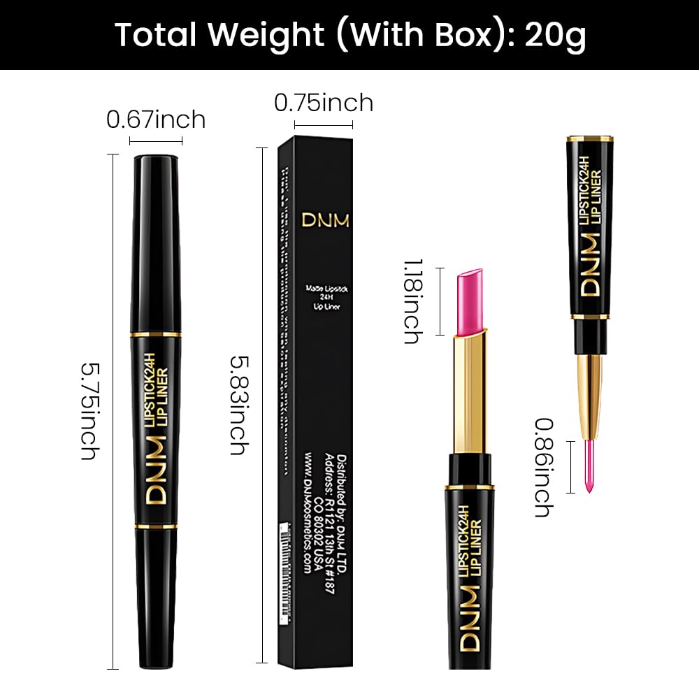 evpct 1Pcs Bright Cool Pink Shine Lip Liner and Lipstick Combo Set Kit for Women, Moisturizing Glossy Tinted Lip Stick Balm, Sheer Shine Juicy Finish, Lightweight Hydrating Formula Lip Care 44#