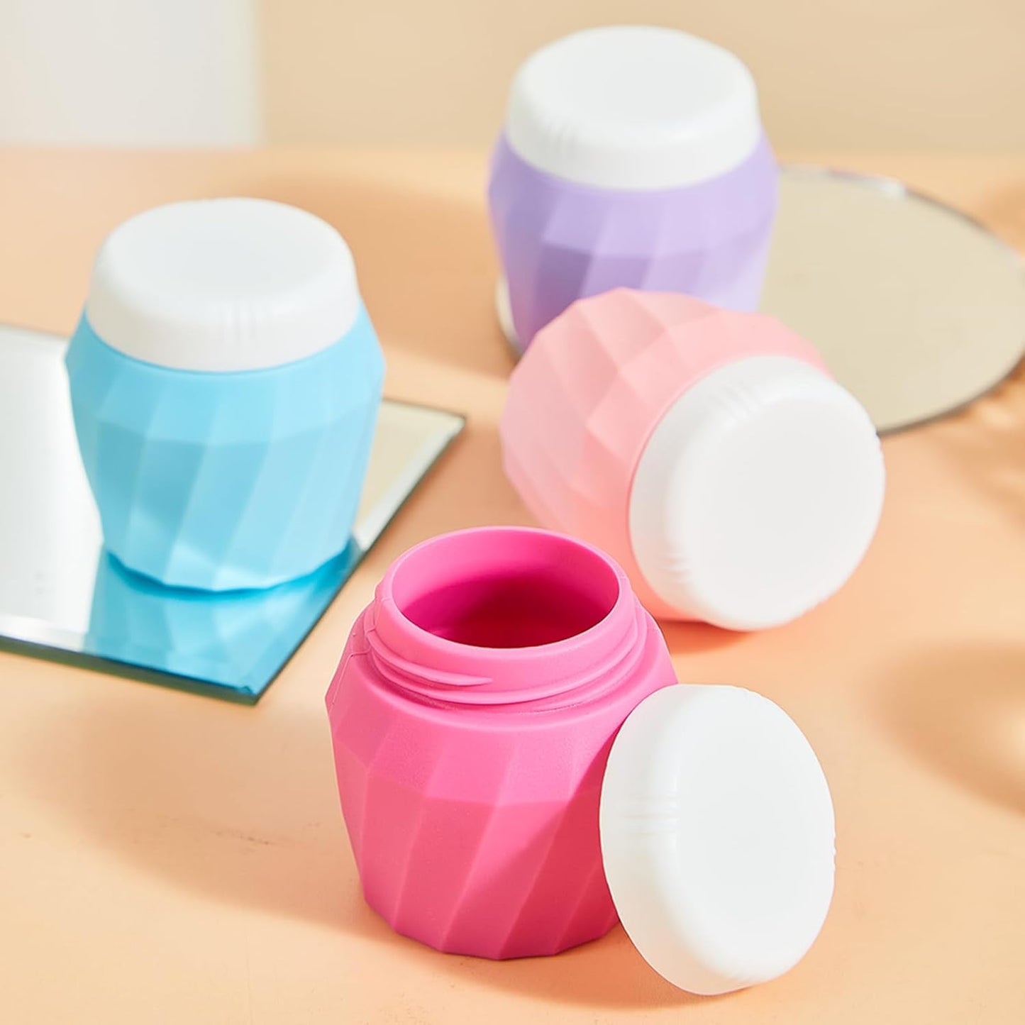 Travel Containers for Toiletries, Premium Silicone Cosmetic Cream Jars, TSA Approved Leak-Proof Refillable Travel Size Toiletries with Clear Bag for Cosmetic Face Body Cream (Vibrant, 1.7OZ)