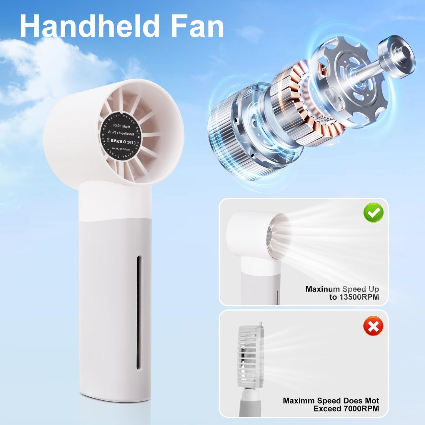 Portable mini spray fan, hand-held rechargeable humidification and water supplement fans, 5-speed, suitable for travel, beach and office use (white)