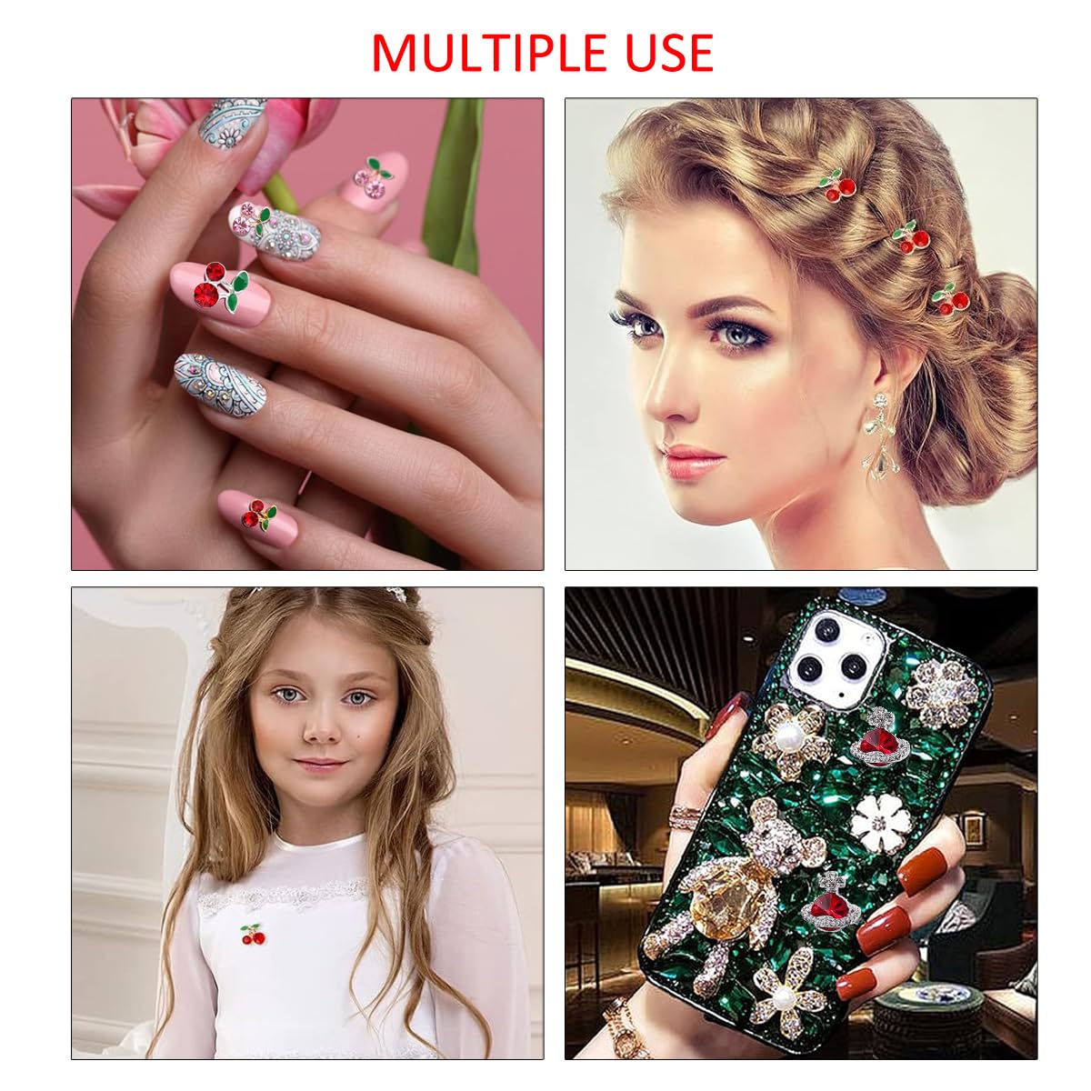 60Pcs Nail Charms Rhinestone Red Pink Cherry Nail Art Gems Star Heart Planet Nail Jewelry Decorations Saturn Shape Acrylic Nail Accessories for Women Girl DIY Crafts Supplies