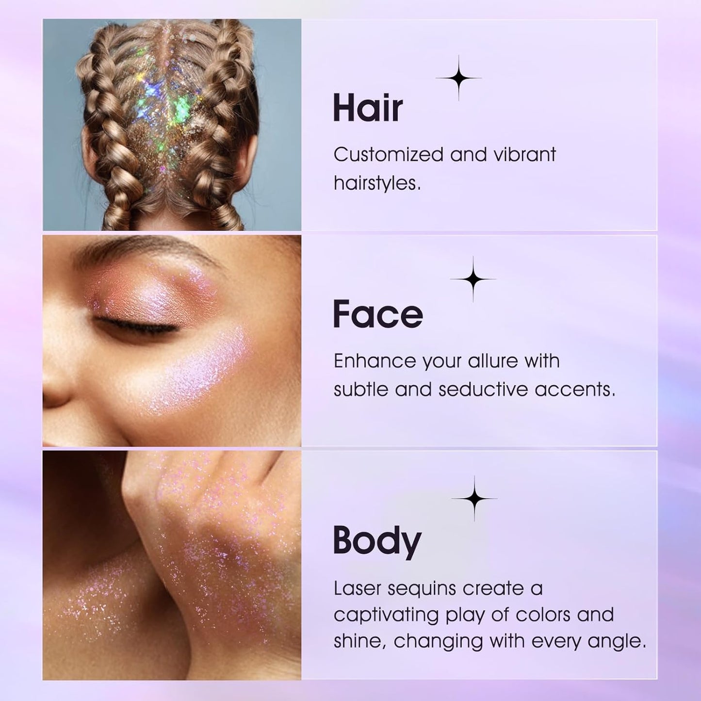 LANGMANNI Holographic Body Glitter Gel for Body, Face, Hair and Lip.Color Changing Glitter Gel Under Light. Vegan & Cruelty Free-1.35 oz (1# Golden Ocean+2# Sparkling Pink)