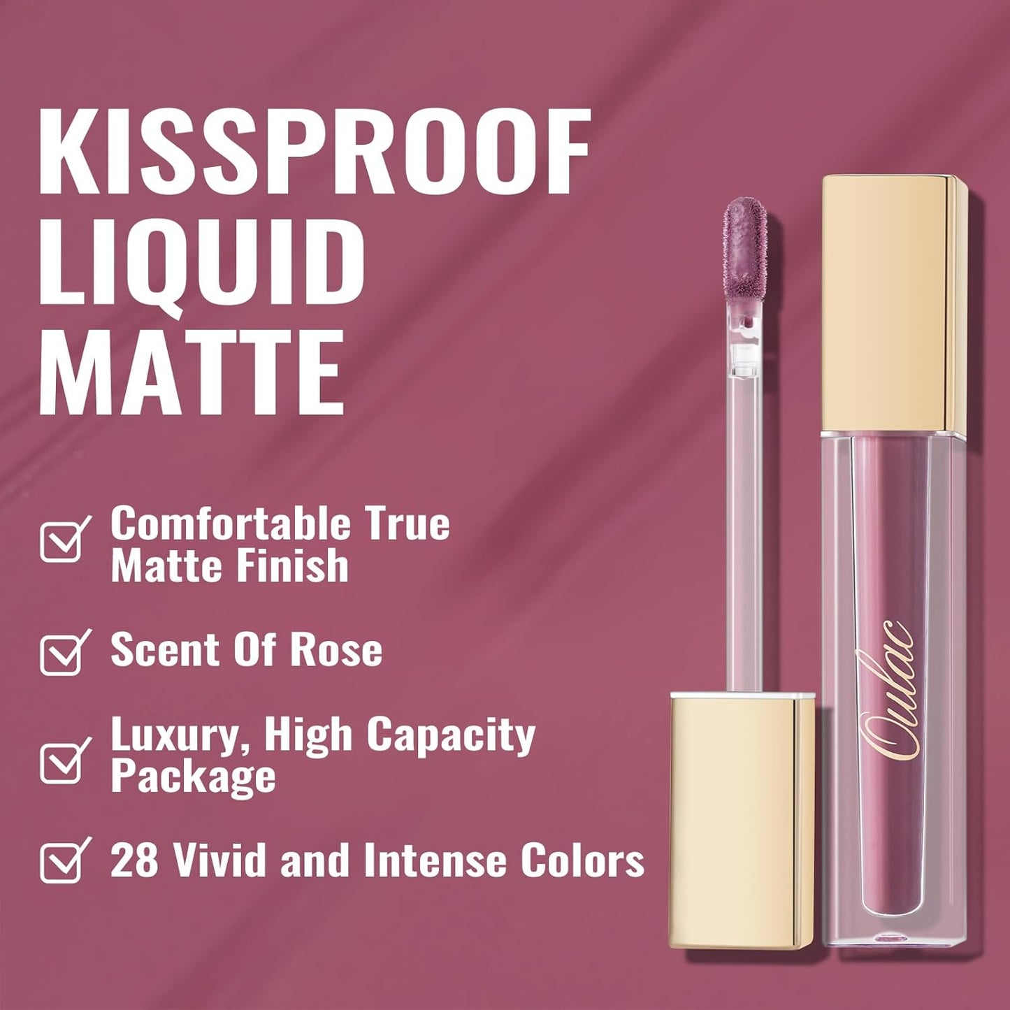 Oulac Matte Liquid Lipstick Mauve Pink Lip Gloss for Women, Long Lasting Lipstick Waterproof, No Transfer, Creamy High Pigmented Formula with Rose Oil, Vegan & Cruelty-Free, M13