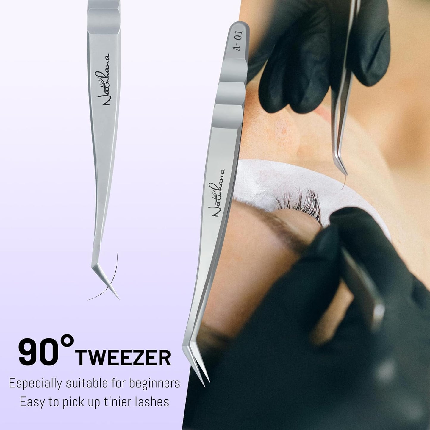 High Precision Lash Tweezers for Individual and Volume Eyelash Extensions Premium Stainless Steel Curved Fiber Tip Professional Isolation Tweezer