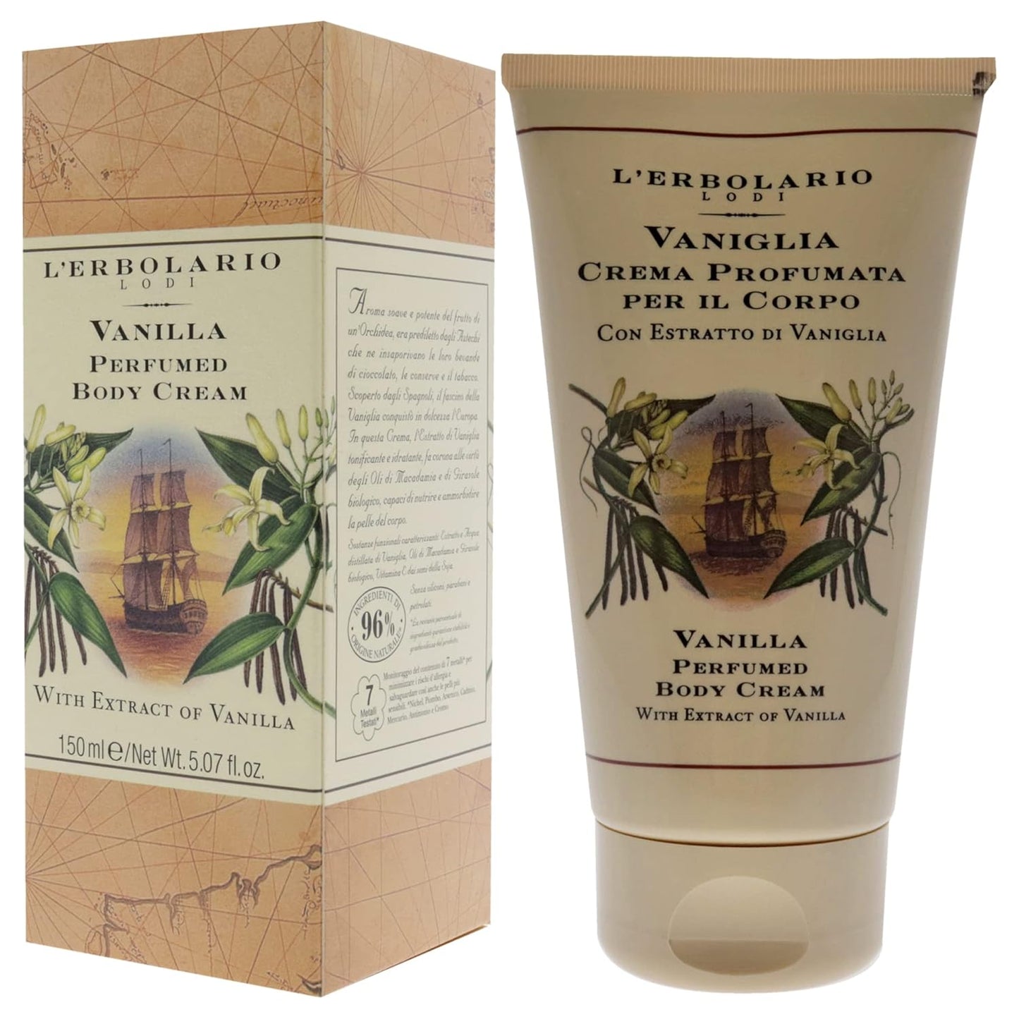 L'Erbolario Vanilla Perfumed Body Cream - Long Lasting Scented Body Cream for Women - Perfume Hydrating Body Moisturizer - Nourishing and Moisturizing Body Butter for Dry Skin - 5.07 oz