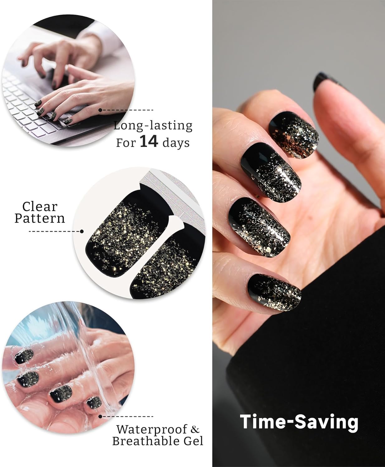 Glitter Nail Polish Strips, 32 Pcs Salon Quality Gel Nail Stickers, Long Lasting Wraps Easy to Use & Remove (Glitter Dark Magenta)