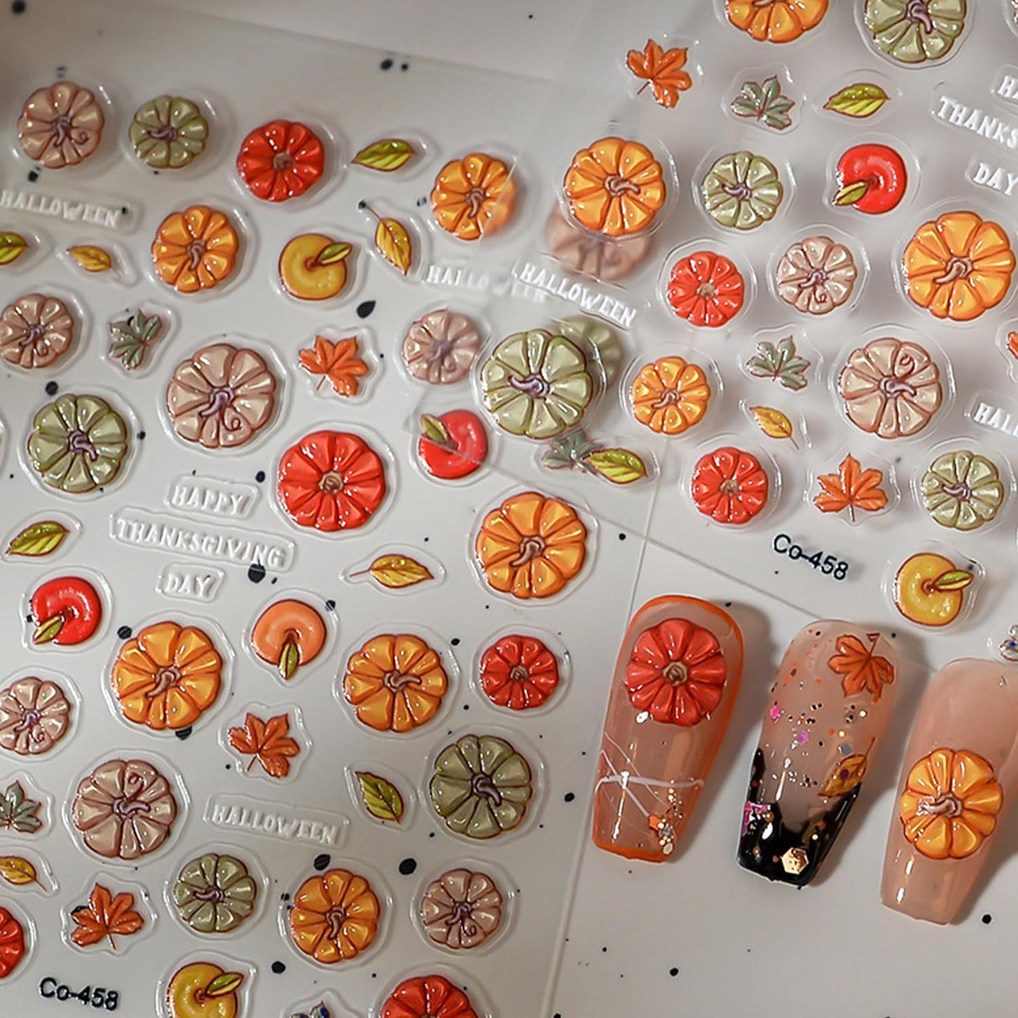 1 Sheets Fall Nail Stickers for Nail Art 5D Self-Adhesive Embossed Pumpkin Nail Art Stickers Autumn Leaves Nail Decals Thanksgiving Nail Design Sticker for Women Nail Decoration