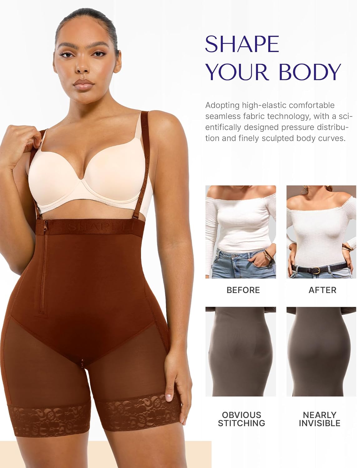SHAPELLX Shapewear Tummy Control Fajas Colombianas Body Shaper for Women Butt Lift Bodysuit