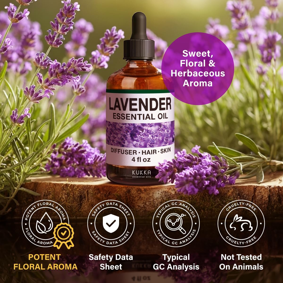 Kukka Lavender Essential Oil for Diffuser, Skin, Hair, Aromatherapy Huge - 4 Fl Oz, DIY Soap Making Scents