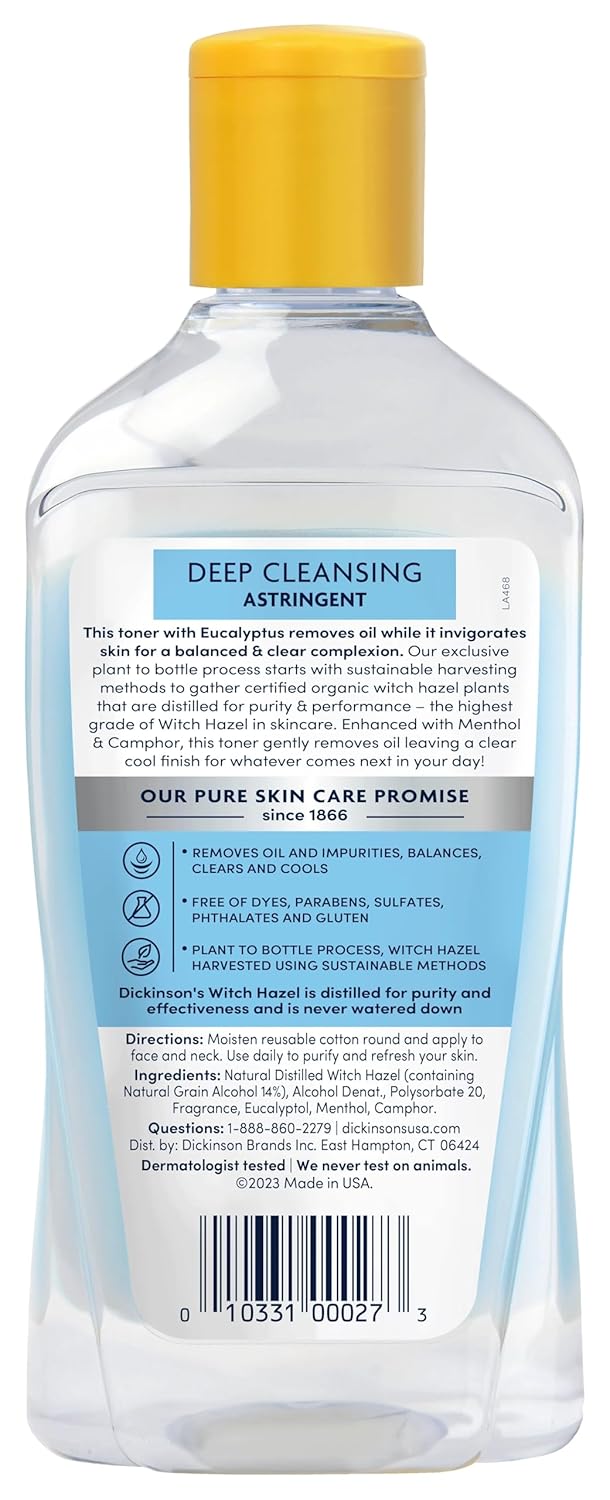 Dickinson's Original Witch Hazel Deep Cleansing Astringent | 100% Natural Distilled Witch Hazel | Clears Pores | Removes Impurities, Makeup, Excess Oil | 16 Fl Oz