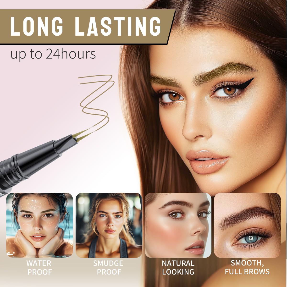 Eyebrow Pen,Brow Pencil 2-in-1 Dual-Ended Microblading Eyebrow Pencil with 2-Fork-Tip and Precise Brush-Tip, Waterproof Long Lasting Eyebrow Pen for Natural Hair-Like Brows(Light Brown)