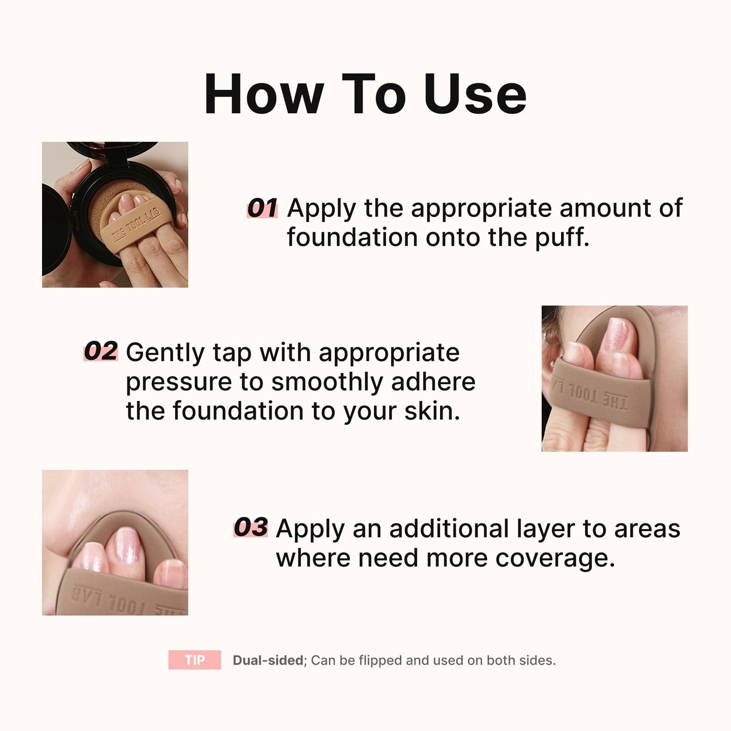 THE TOOL LAB Long-lasting Glow Tension Puff 4P Set, Rubycell Cushion Foundation Puffs for