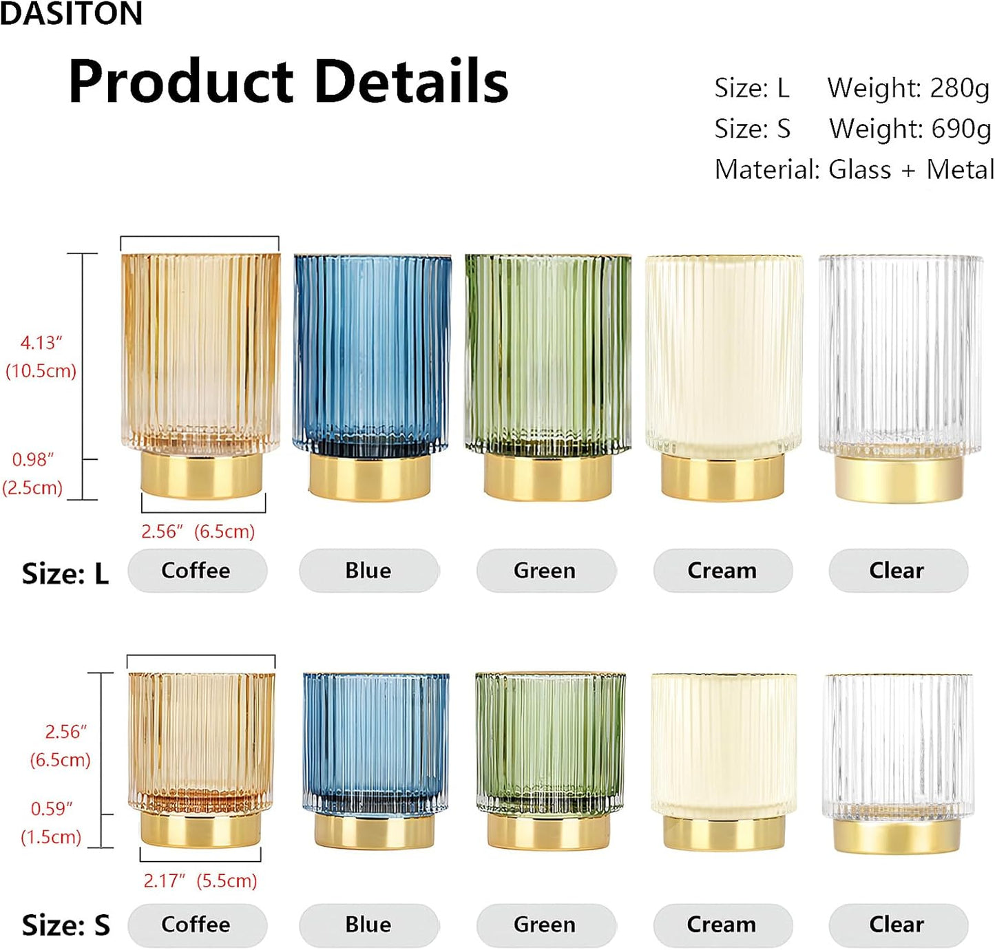 DASITON Makeup Brush holder Organizer,Crystal Cosmetic Makeup Brush Glass Brushes Storage Holder, Vintage Make Up Brush Cup Pen Pencil Holder striped vase(Blue S)