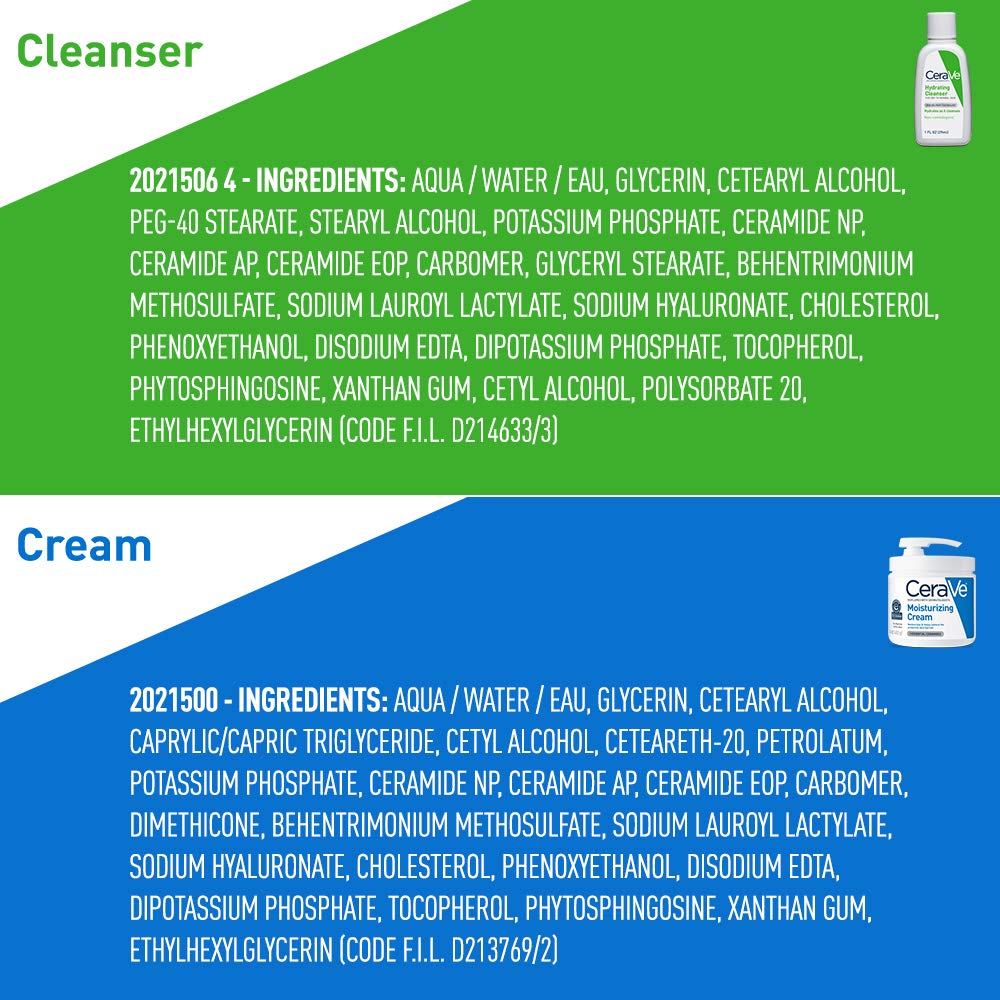CeraVe Moisturizing Cream & Hydrating Facial Cleanser Skin Care Set, Combo Pack For Dry Skin Relief, Travel Essentials, 1oz Cleanser + 16oz Cream With Pump