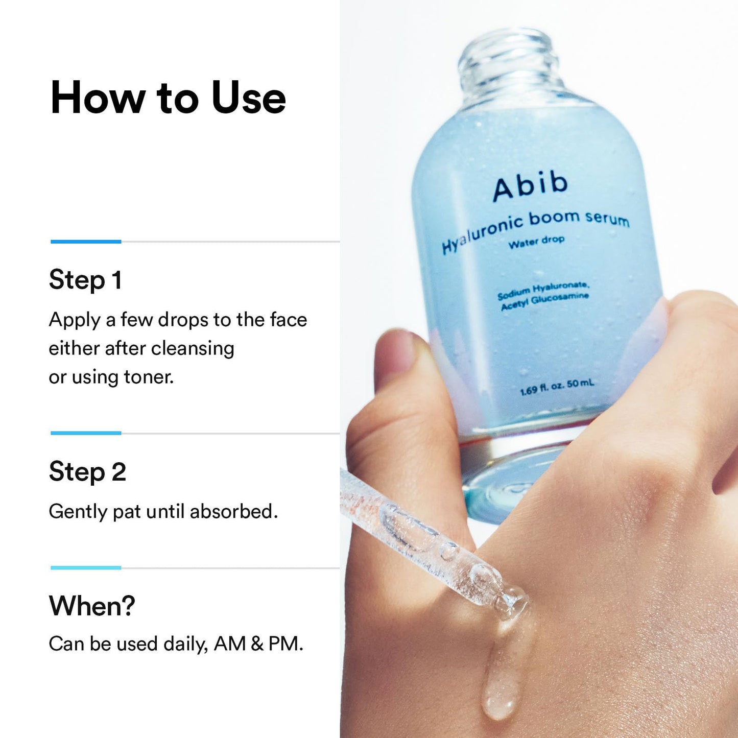 Abib Hyaluronic Boom Serum Water Drop, Expanding Nano-Sized Hyaluronic Acid, 20-Layer Deep