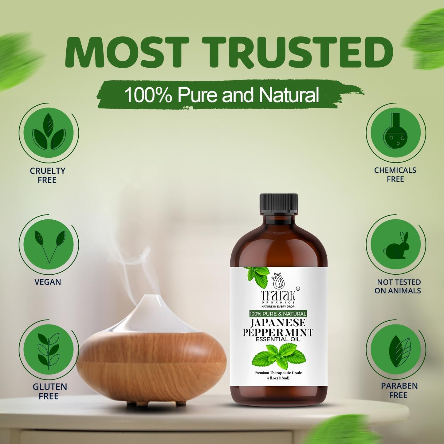 Peppermint Essential Oil 4 Fl Oz - 100% Pure and Natural Oil with Premium Glass Dropper, Premium Therapeutic Grade Essential Oil for Diffuser, Cleaning, Hair Care and Aromatherapy