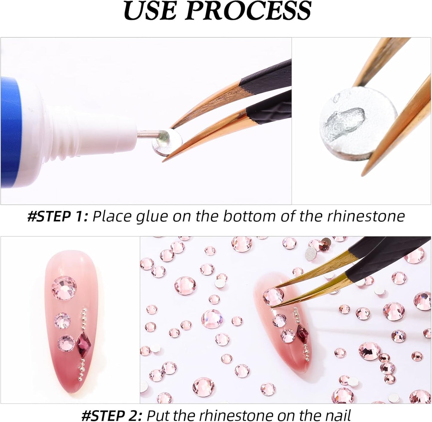Pink Flatback Rhinestones, Glass Rhinestones for Nail Art and Craft, Glue Fix, Loose Crystal Gemstones(Pink, SS10, 1440pcs, 2.7-2.8mm)