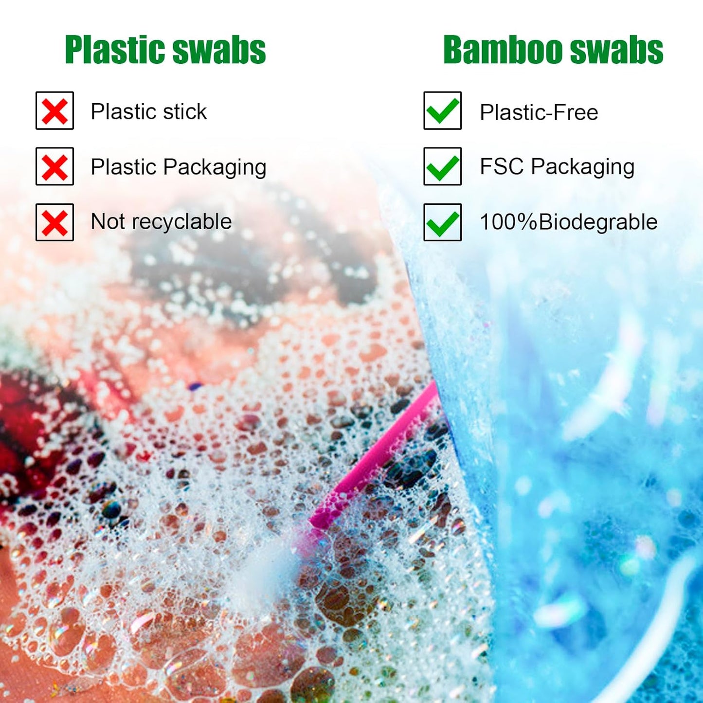 Bamboo Cotton Swabs 1000 Count - Natural Cotton Swab with Round Head Tips, Double Tipped Ear Sticks, Wooden Cotton Buds for Cleaning Travel Makeup