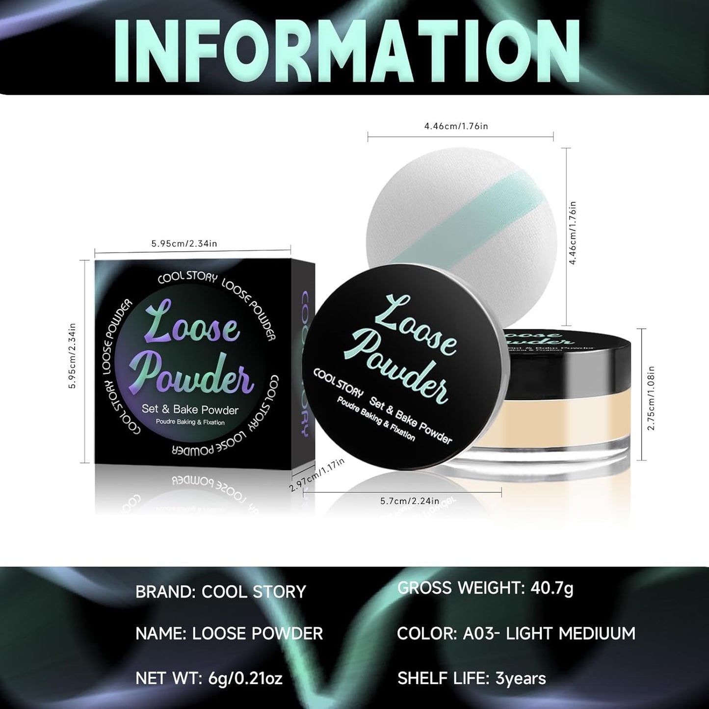 Loose Setting Powder, Bake Makeup Powder Full Coverage Matte Finish (Light Medium, 6g/O.21oz)