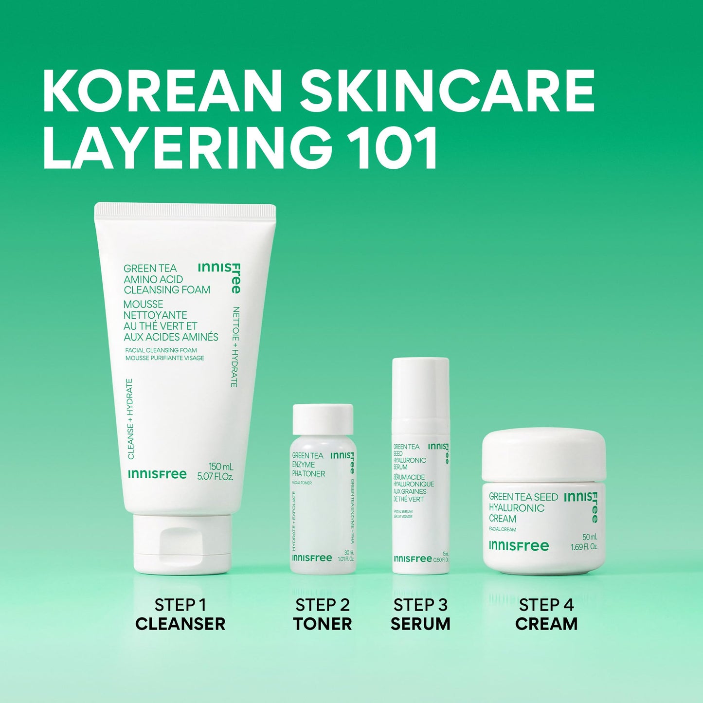 innisfree Hydration Heroes Set with Green Tea, Korean Skincare Kit Featuring Moisturizing Serum
