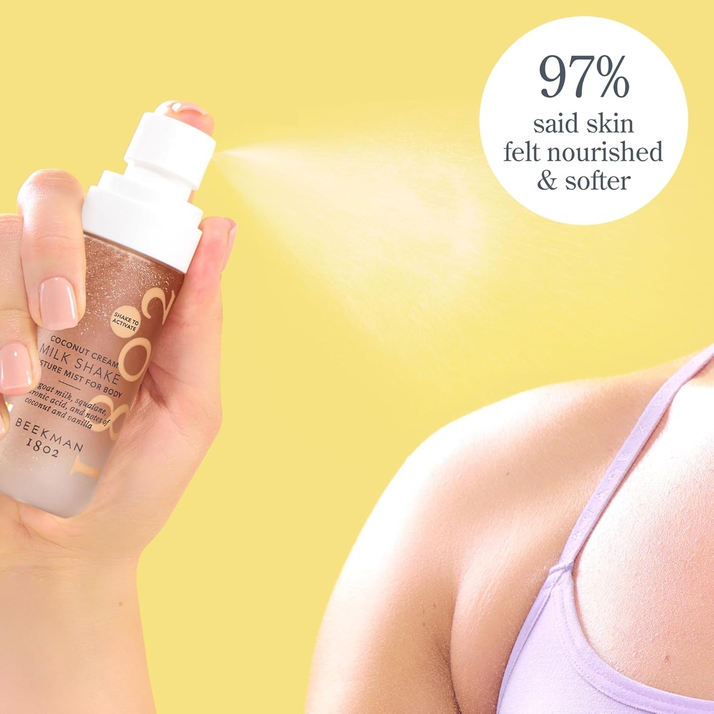 Beekman 1802 Milk Shake Body Mist - Coconut Cream 2 fl oz - Hyaluronic Acid, Jojoba Oil, Instantly Moisturizes, Hydrates & Softens, Good for Sensitive Skin, Cruelty Free