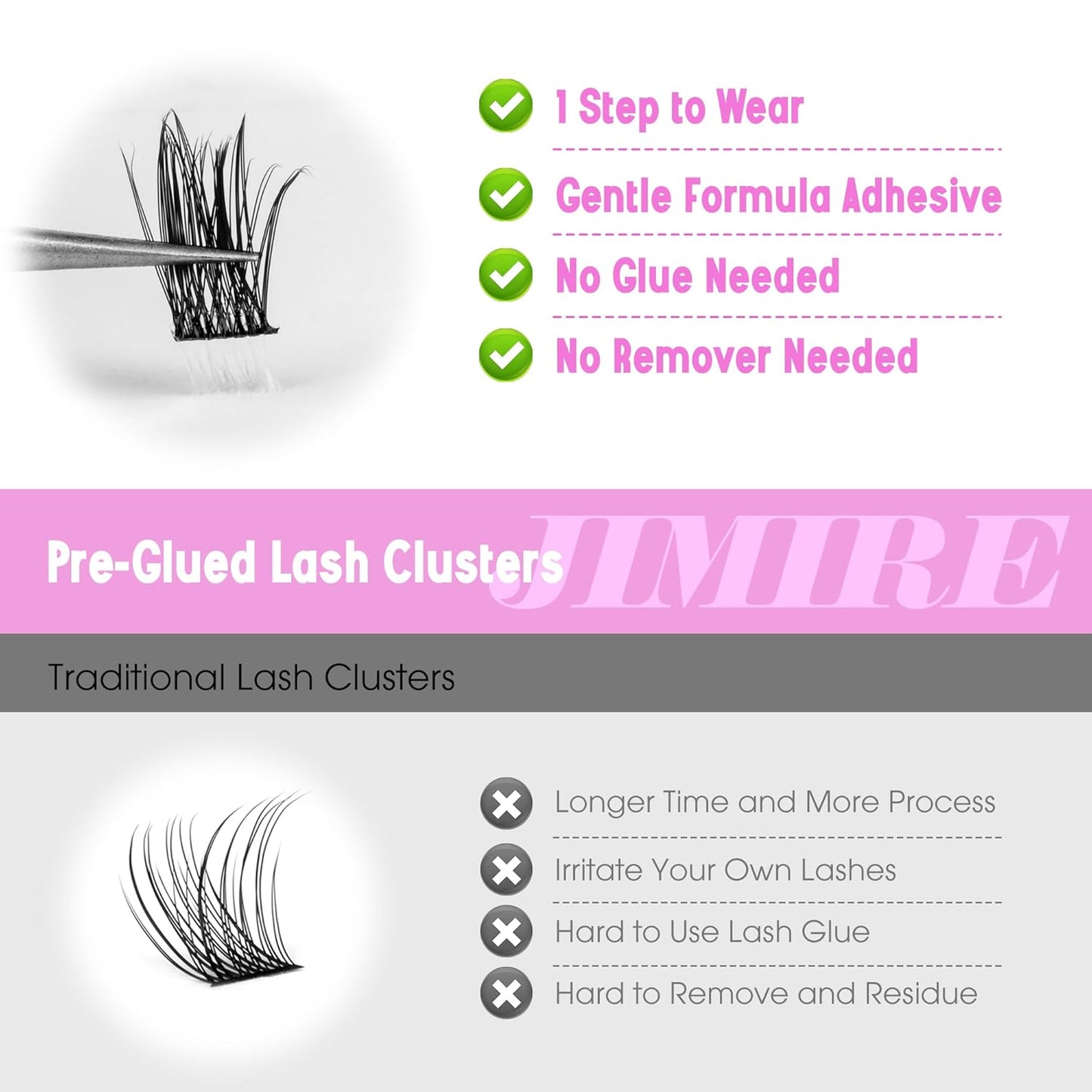 JIMIRE Self Adhesive Eyelashes Natural Wispy 8-16MM Pre Glued Lash Clusters No Glue Needed Press on Lashes Reusable Self Adhesive Lashes Classic Eyelash Clusters Easy to Apply