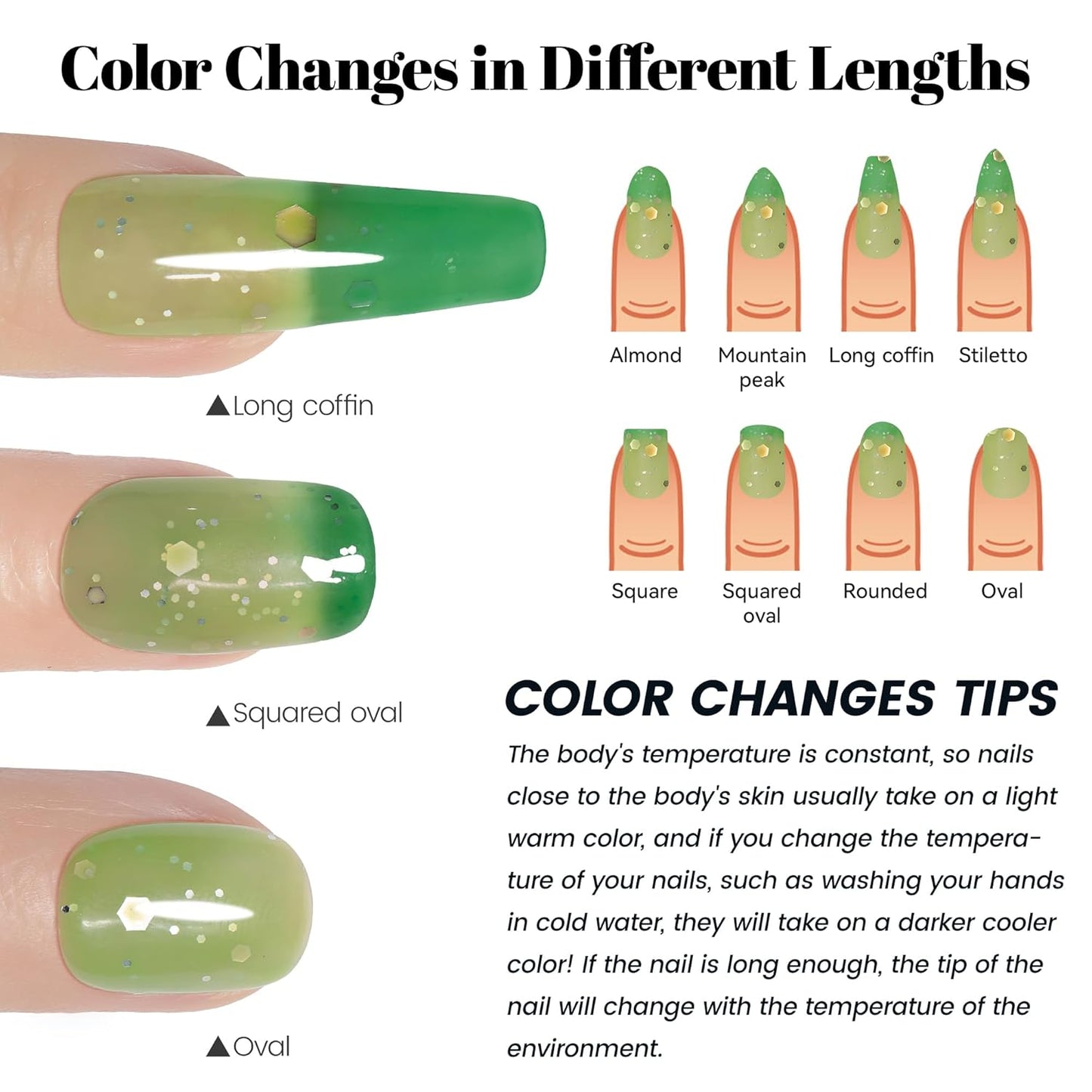 YTD Likomey Color Changing Gel Nail Polish,15ml Grass Green To Bright Green Shimmer Glitter Mood Temperature UV Gel,Fall Winter Yellow Thermal Ombre UV Color Nail Varnish,HEMA Free WB432