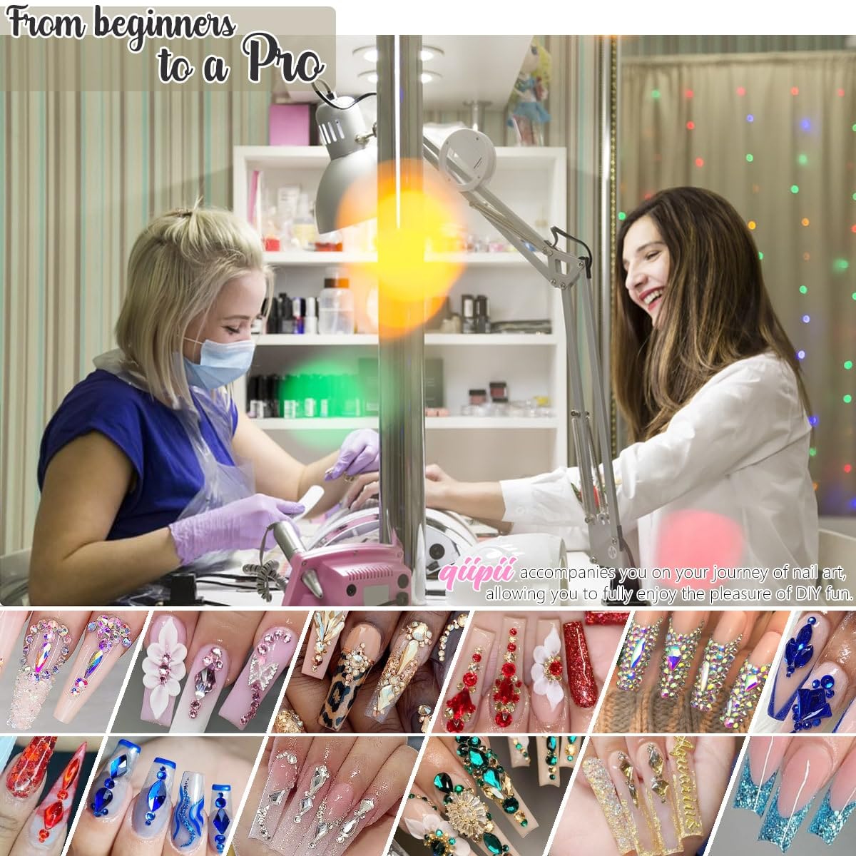 24 Styles Champagne Gold Nail Rhinestones Multi Shapes K9 Glass Flatback Crystals Gems Round Beads Stones Diamonds Jewels Nail Art Charms Supplies for Nails Face Eyes Makeup Crafts Clothes