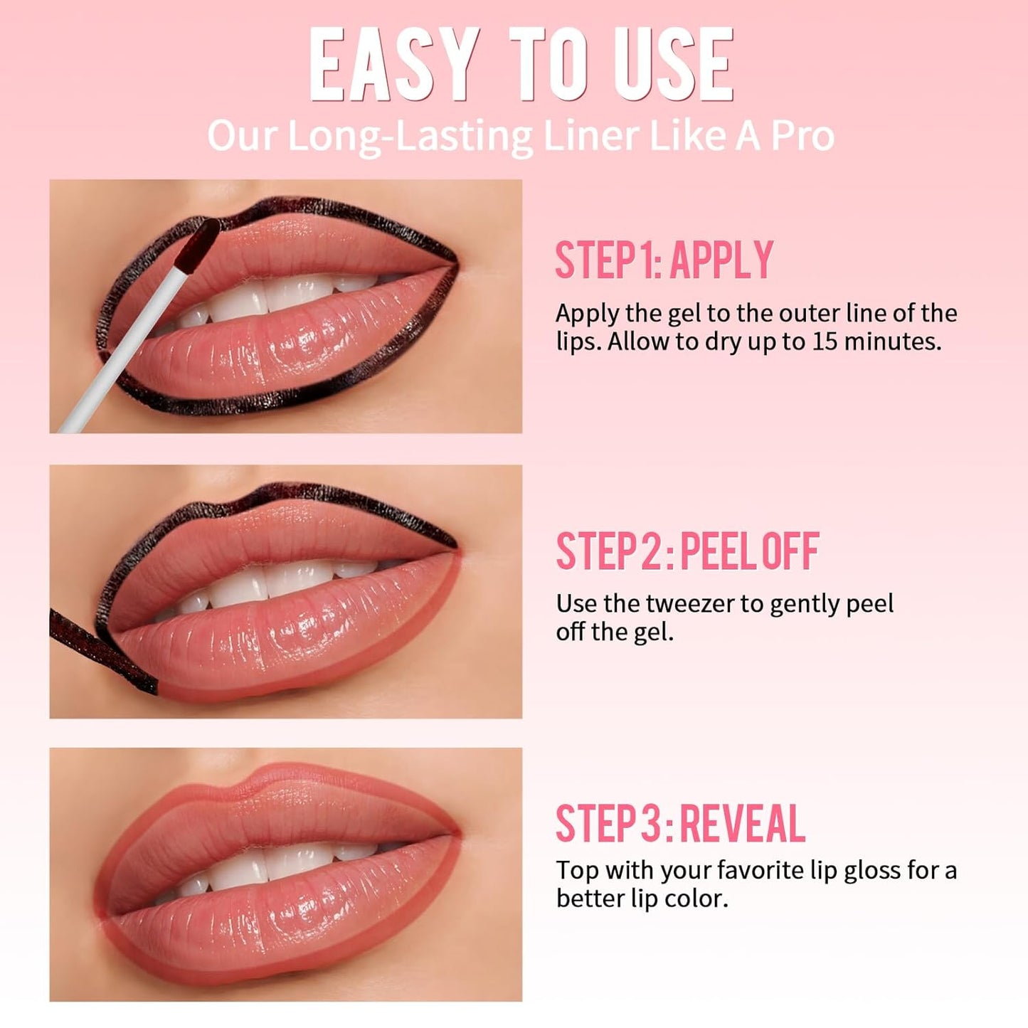Lip Stain - Lip Liner Stain, Long Lasting Peel Off Lip Stain, Natural Peel Off Lip Liner Stain with Tweezer, Easy to Use, Waterproof, Smudge-proof, Transfer-proof, Rose